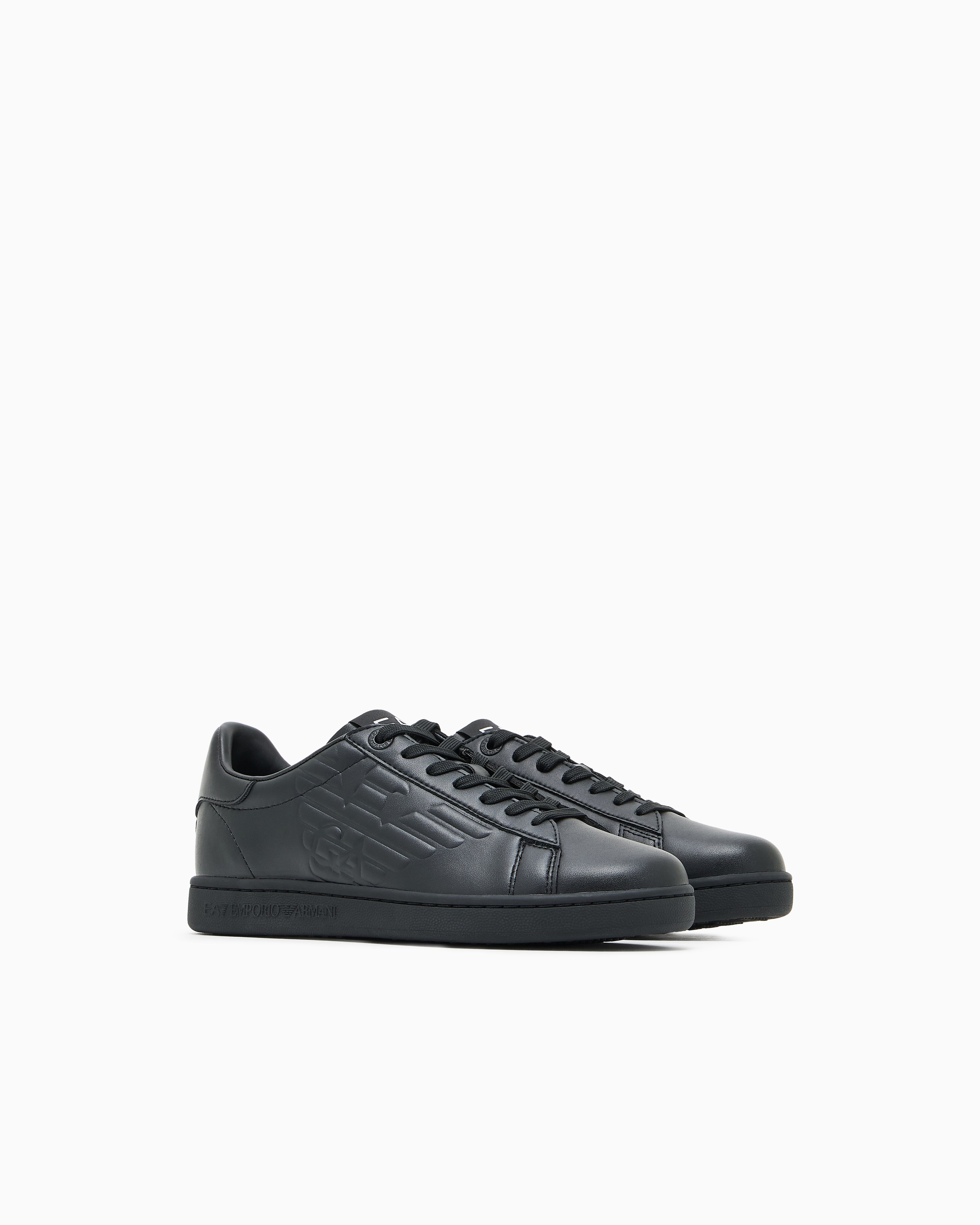 EA7 Ea7 Unısex Kartal Logo Kabartmalı Düşük Bilekli Hakiki Deri Siyah Sneaker 7X000331 AF10848-MC061