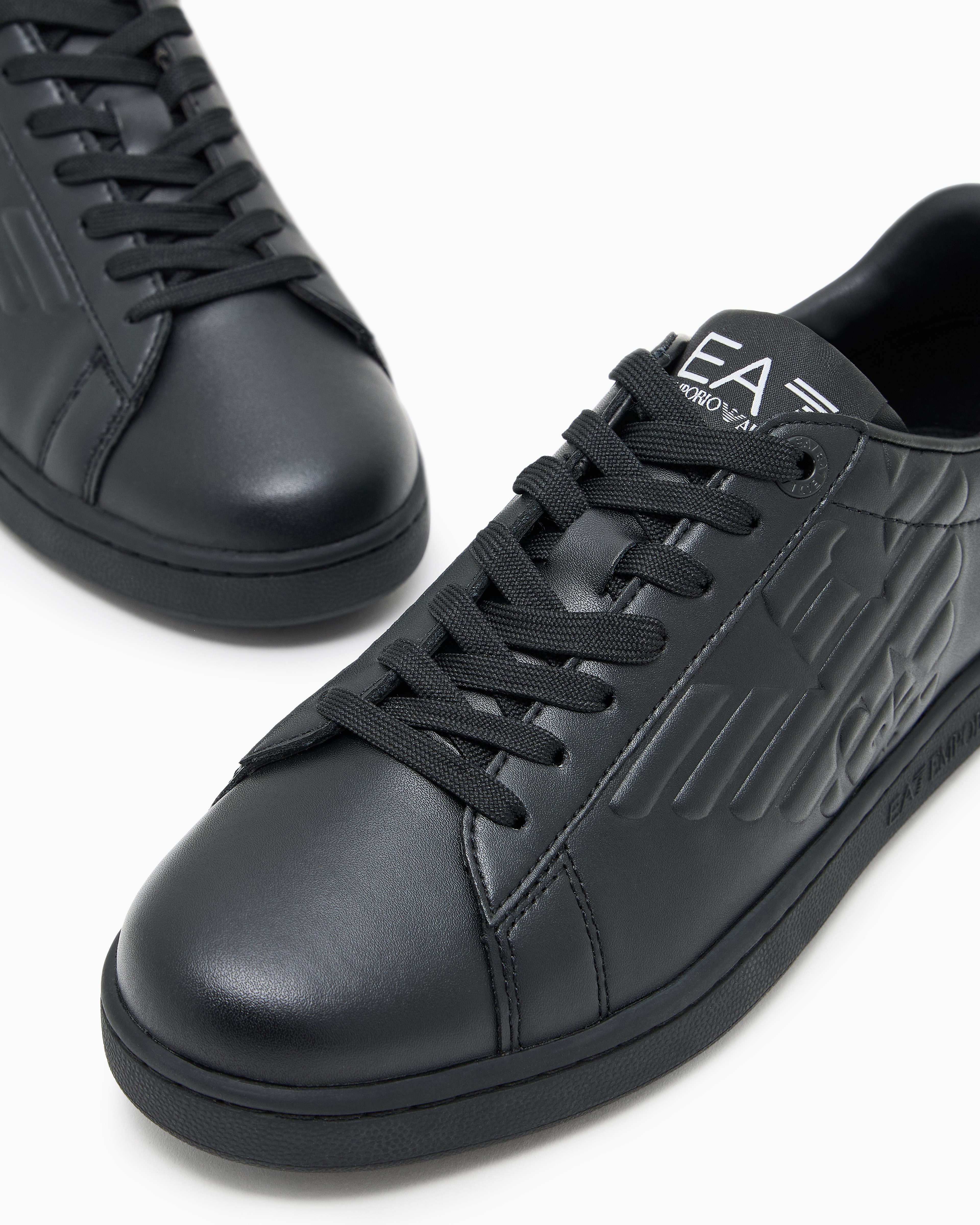 EA7 Ea7 Unısex Kartal Logo Kabartmalı Düşük Bilekli Hakiki Deri Siyah Sneaker 7X000331 AF10848-MC061
