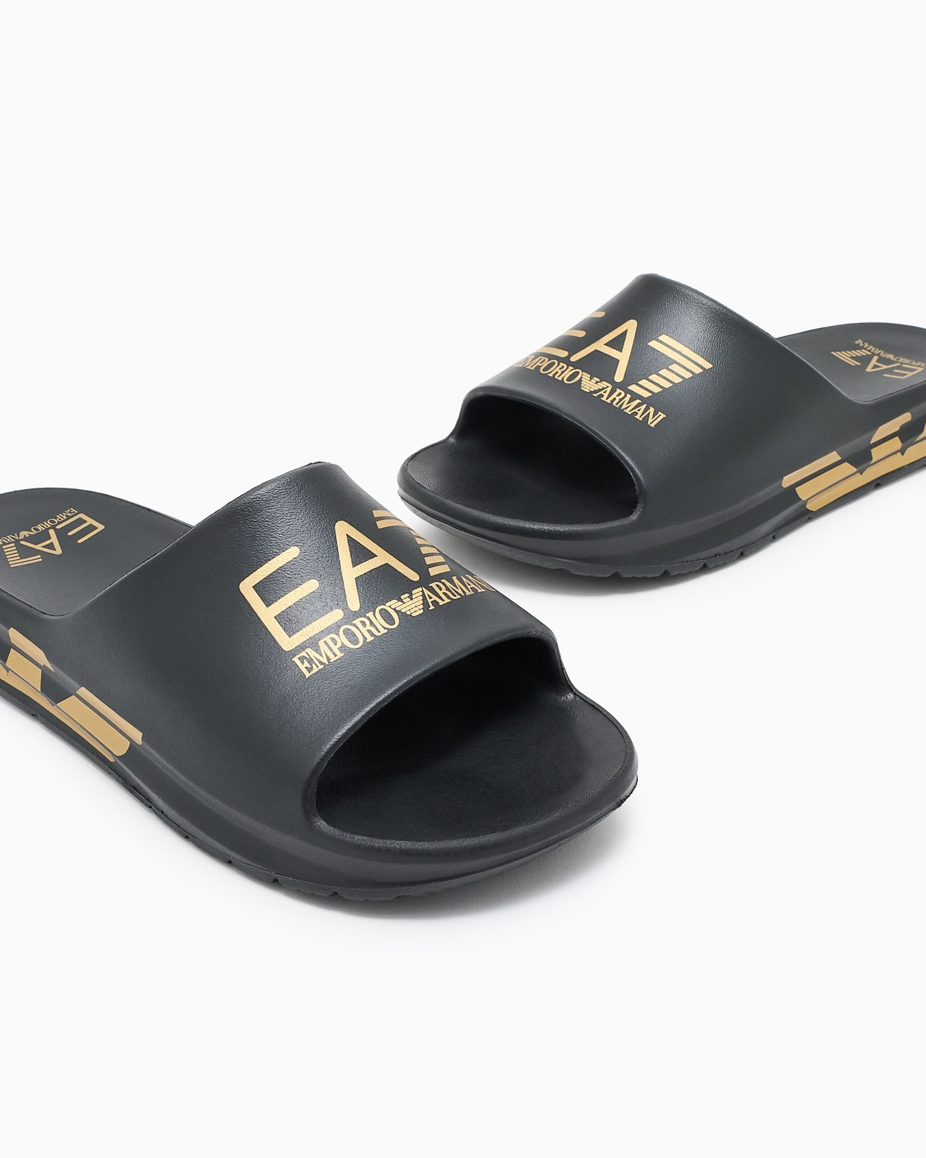 EA7 Ea7 Unısex Logo Tasarımlı Yüksek Tabanlı Siyah - Gold Terlik 7X000356 AF18618-MC021
