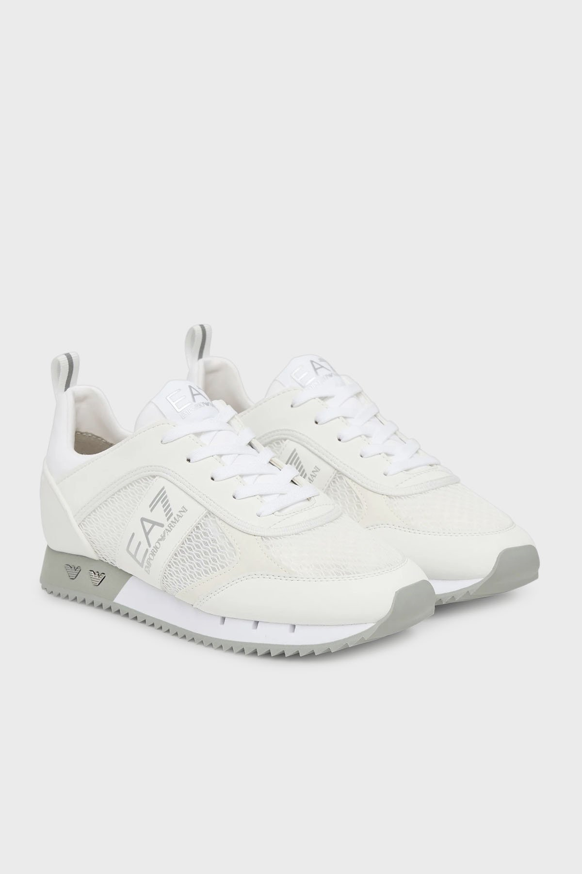 EA7 Ea7 Unısex Nefes Alabilen File Detaylı Rahat Taban Kartal Logo Motifli Beyaz-Gümüş Sneaker 7X000334 AF18610-MZ024