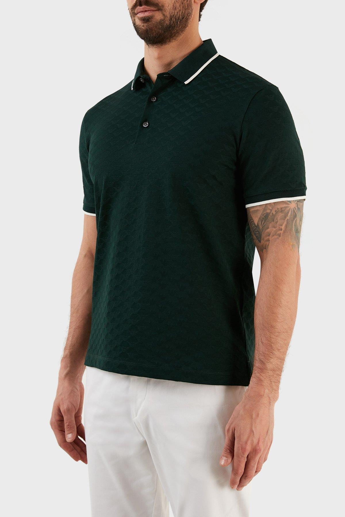 Emporio Armani Emporıo Armani Erkek %100 Pamuk Jersey Kumaş Marka Logolu Yeşil Polo Yaka T-Shirt 8N1FP0 1JHWZ-0590
