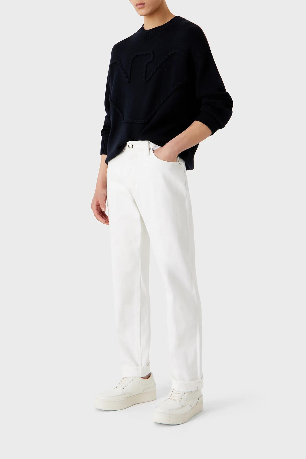 Emporio Armani Emporıo Armani Erkek %100 Yün Marka Logolu Uzun Kollu Bisiklet Yaka Siyah Kazak 6R1MXP 1MMAZ-F961