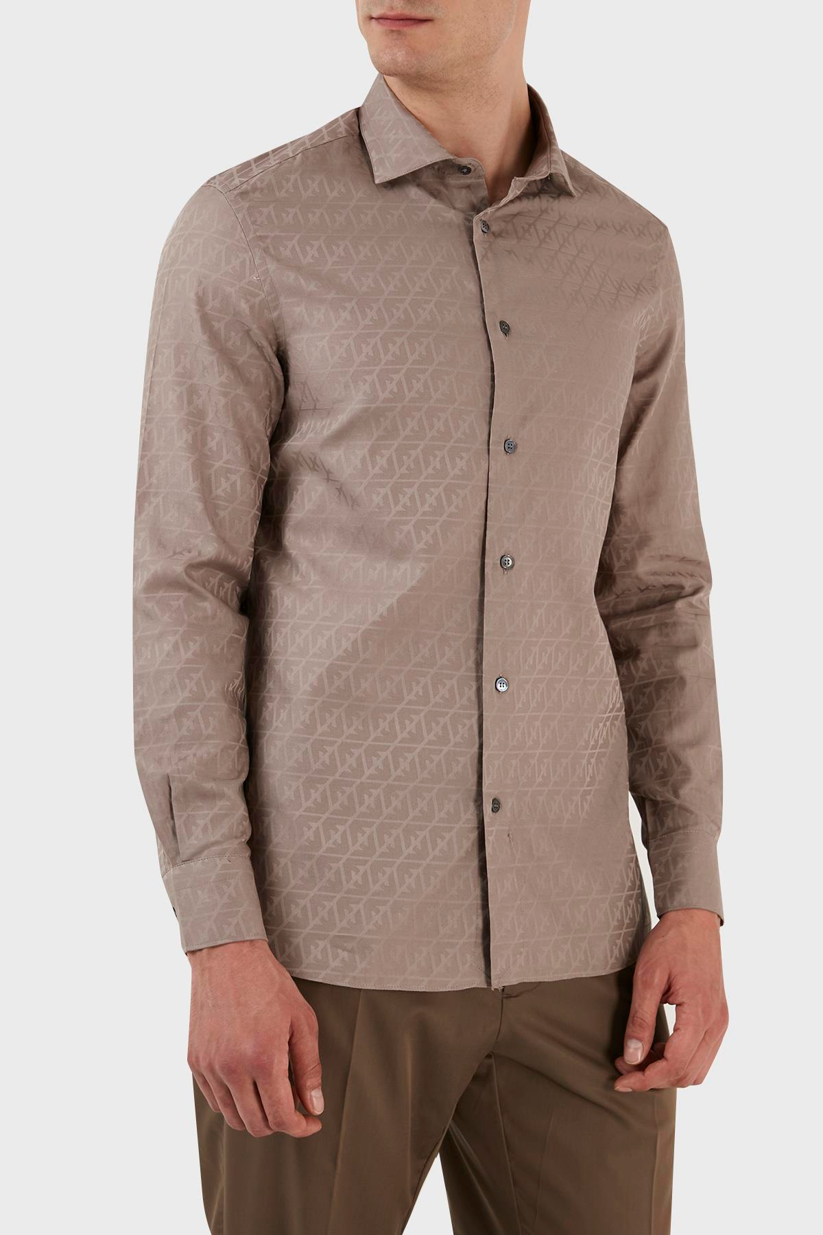 Emporio Armani Emporıo Armani Erkek %100 Pamuk Dokuma Kumaş Marka Logolu Bej Gömlek 3R1C86 1K0DZ-F1C3