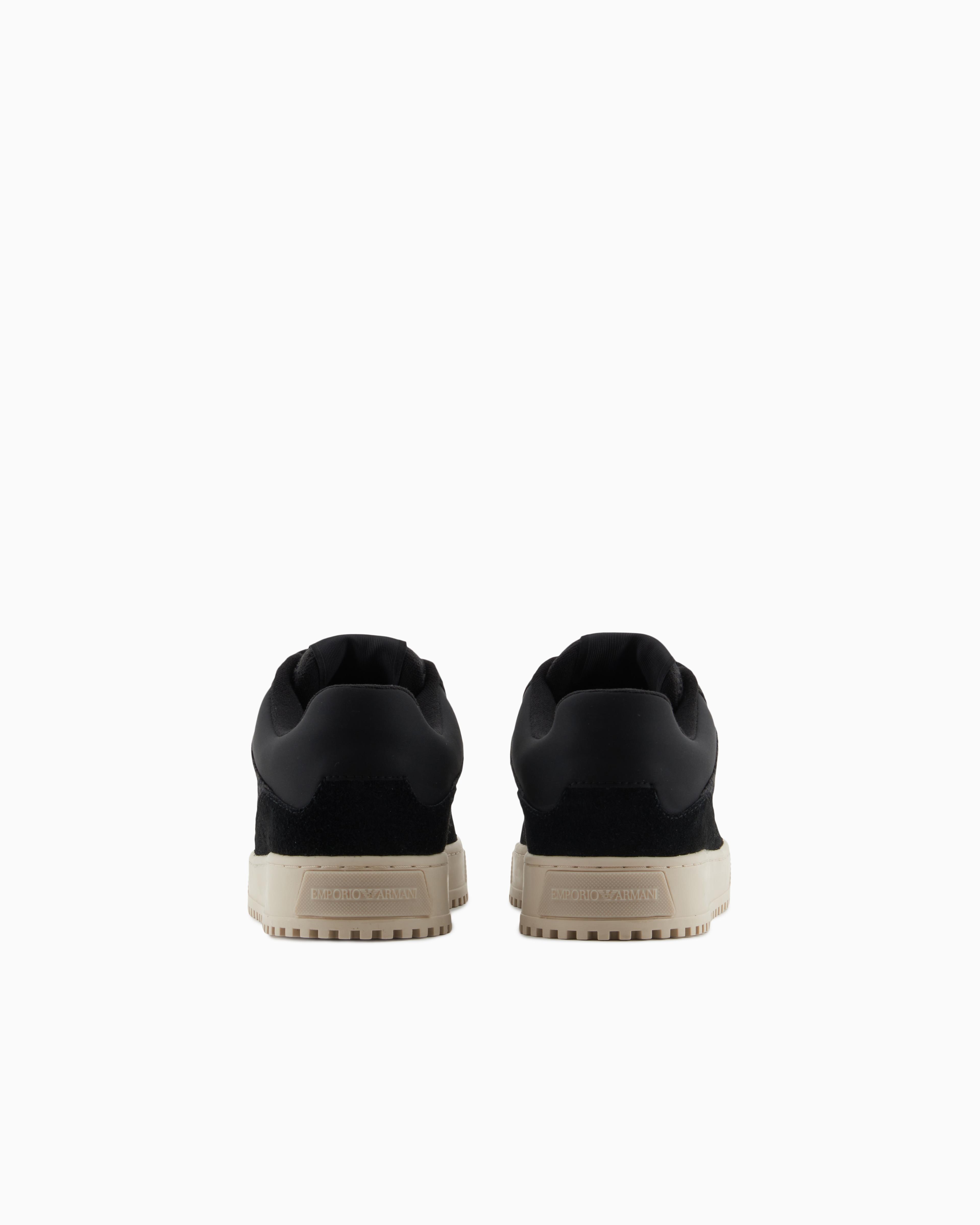 EMPORIO ARMANI Emporıo Armani Erkek %100 Sığır Derisi Logo Baskılı Süet Detaylı Siyah Sneaker X4X636 XR329-Q781