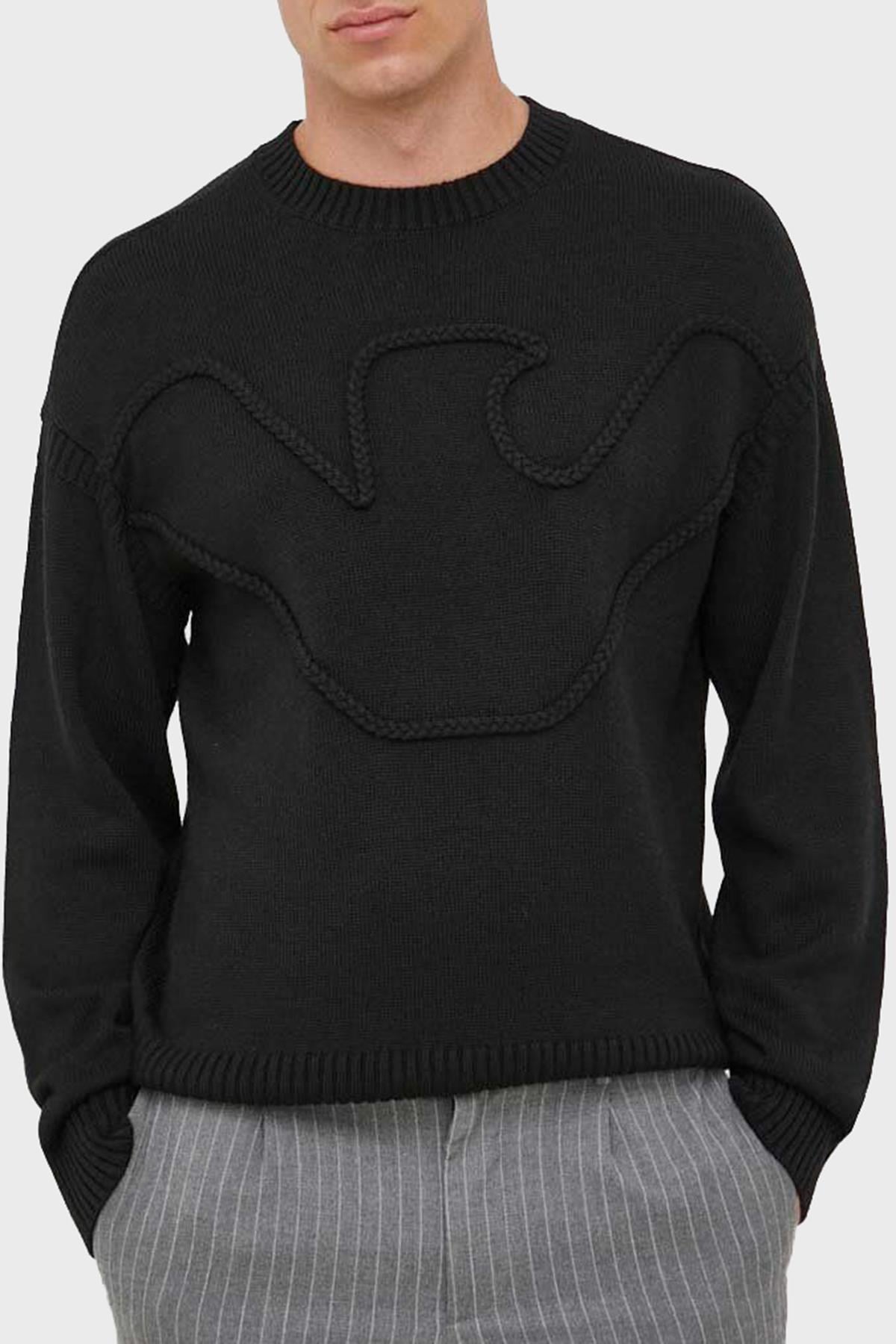 Emporio Armani Emporıo Armani Erkek %100 Yün Marka Logolu Uzun Kollu Bisiklet Yaka F087 Kazak 6R1MXP 1MMAZ-F087