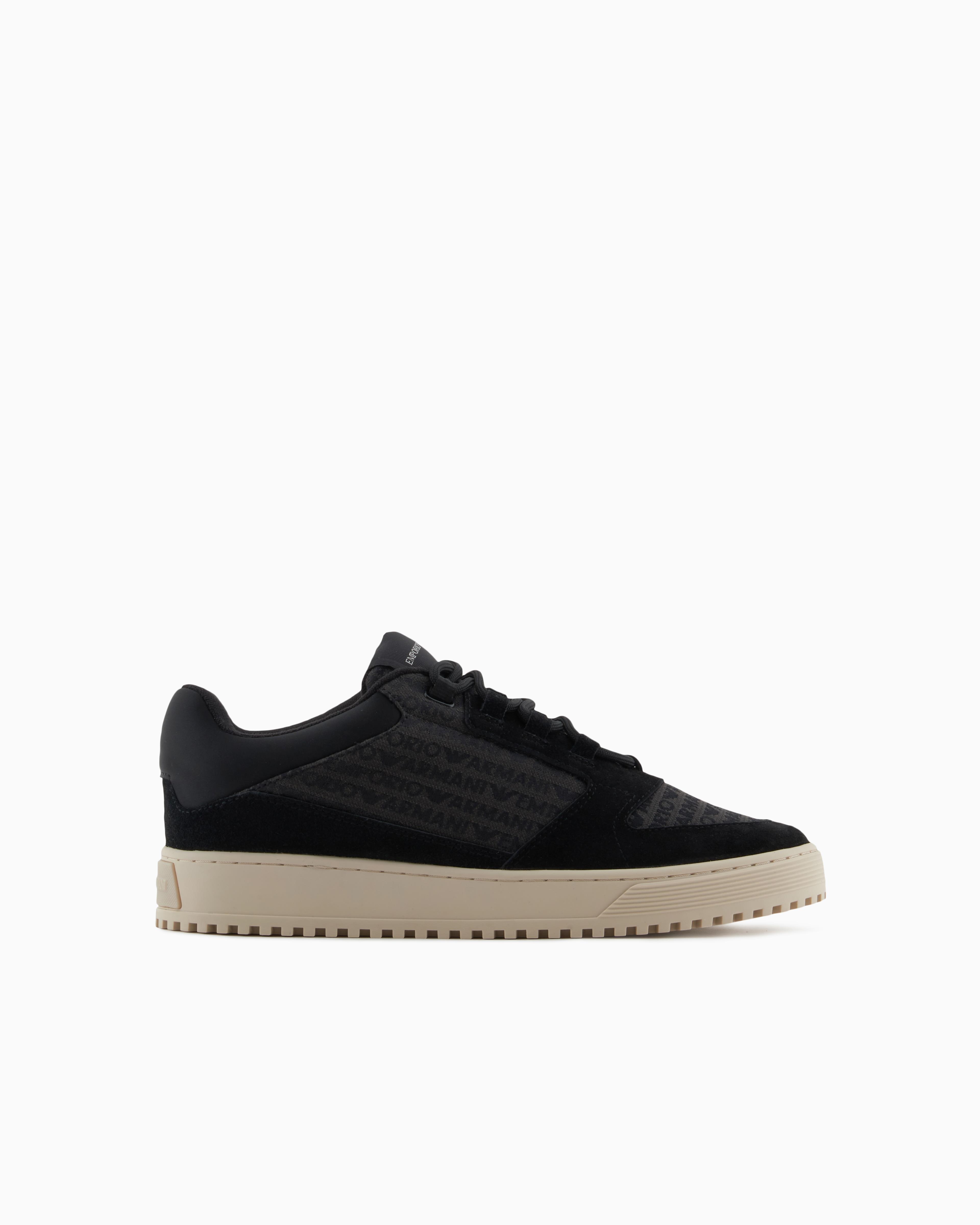 EMPORIO ARMANI Emporıo Armani Erkek %100 Sığır Derisi Logo Baskılı Süet Detaylı Siyah Sneaker X4X636 XR329-Q781