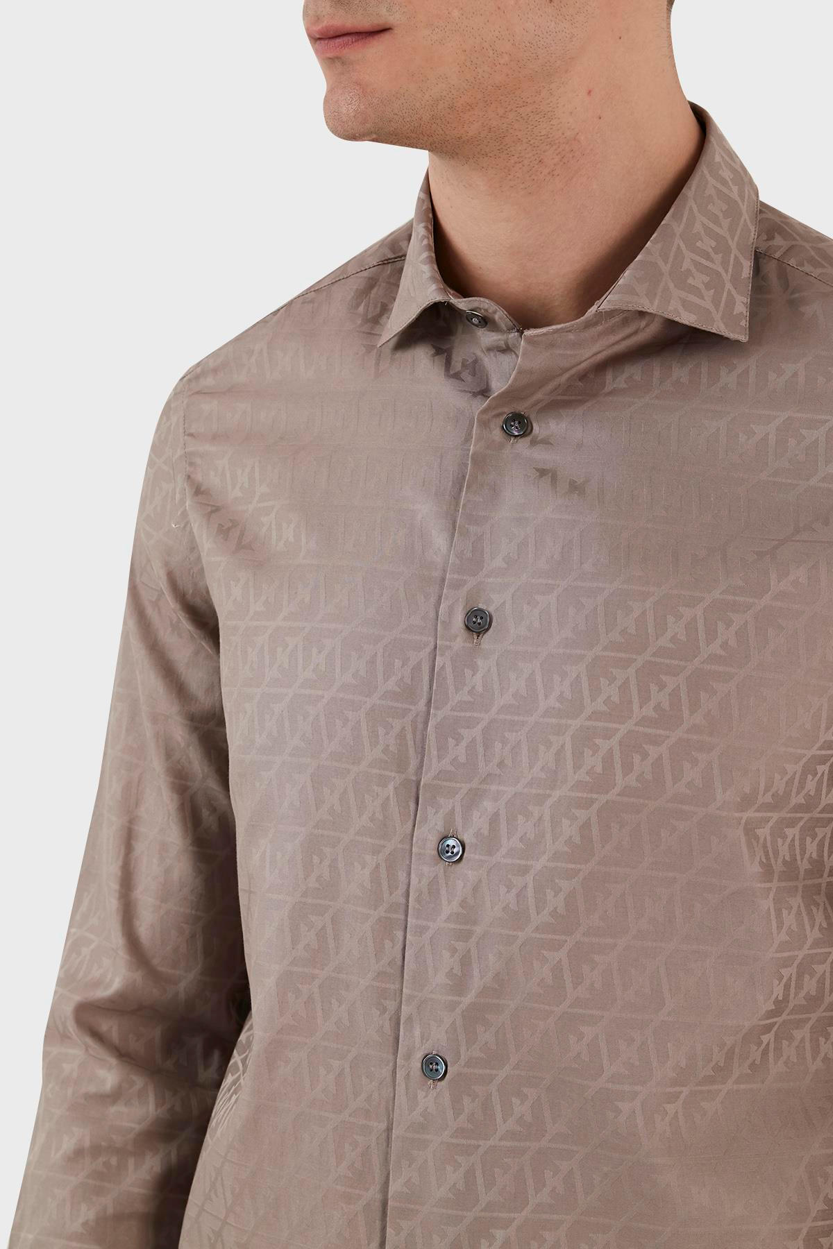 Emporio Armani Emporıo Armani Erkek %100 Pamuk Dokuma Kumaş Marka Logolu Bej Gömlek 3R1C86 1K0DZ-F1C3