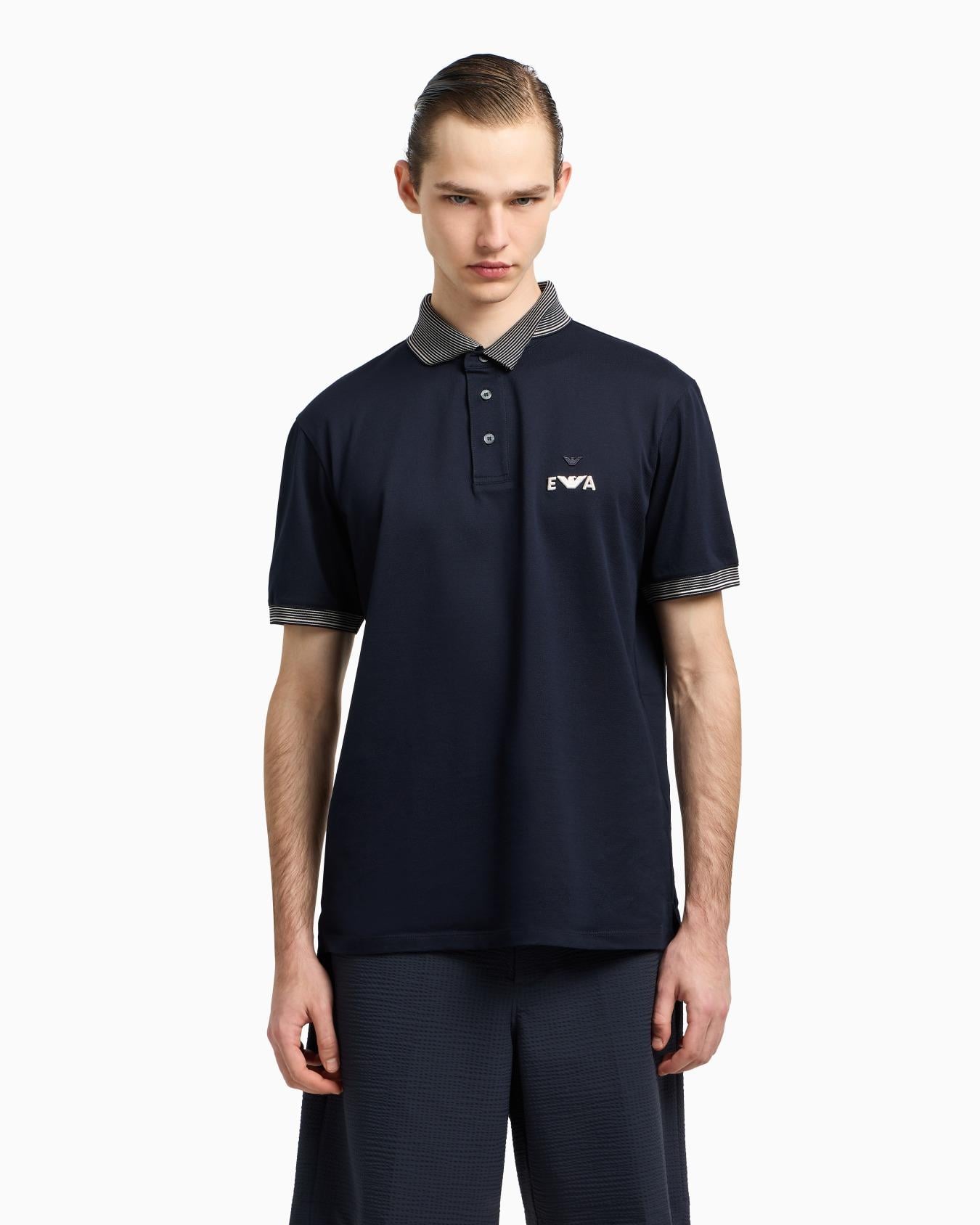 EMPORIO ARMANI Emporıo Armani Erkek %100 Pamuklu Logolu Kısa Kollu Lacivert Polo Yaka T-Shirt EM002992 AF12955-UB118