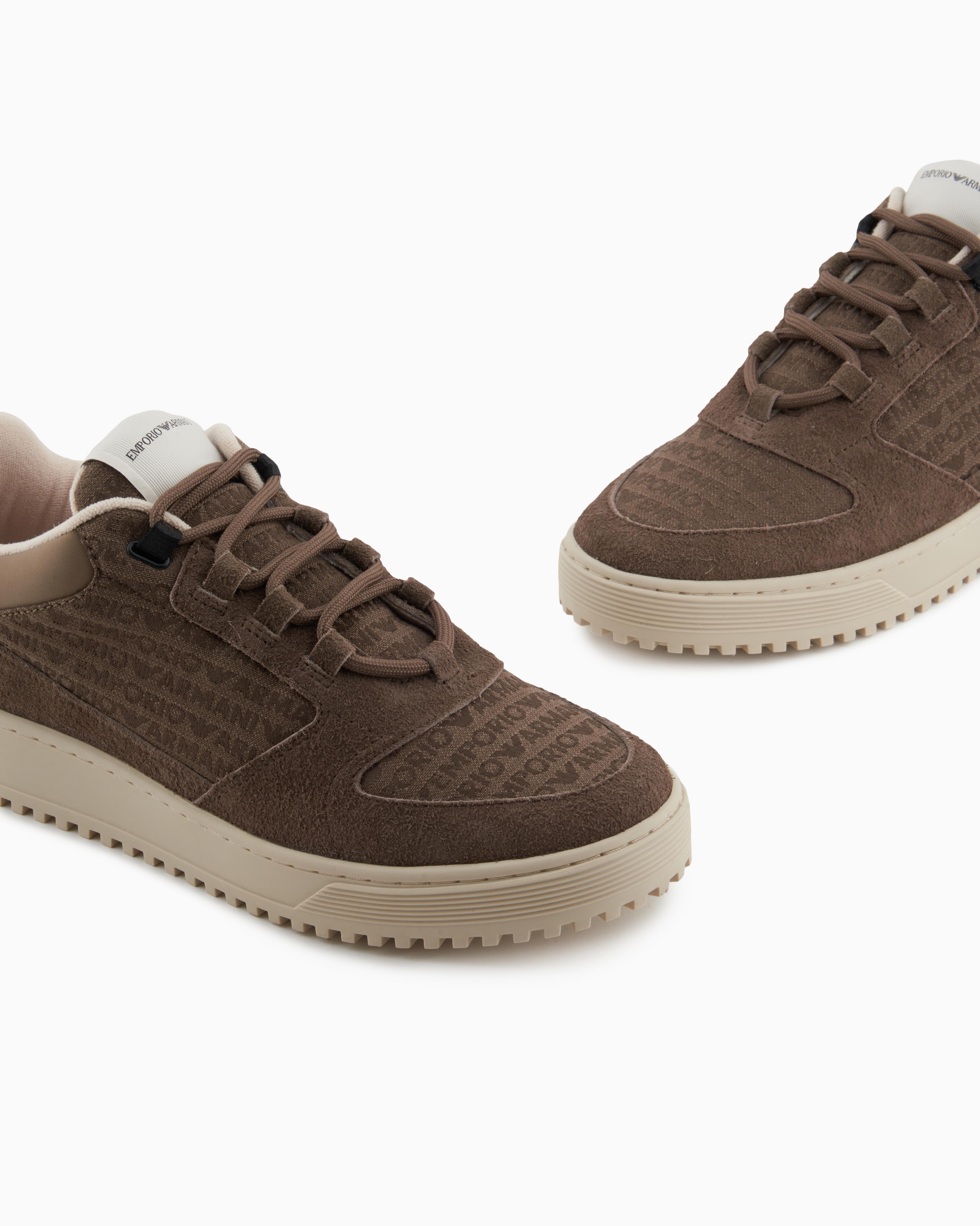 EMPORIO ARMANI Emporıo Armani Erkek %100 Sığır Derisi Logo Baskılı Süet Detaylı Kahverengi Sneaker X4X636 XR329-U570