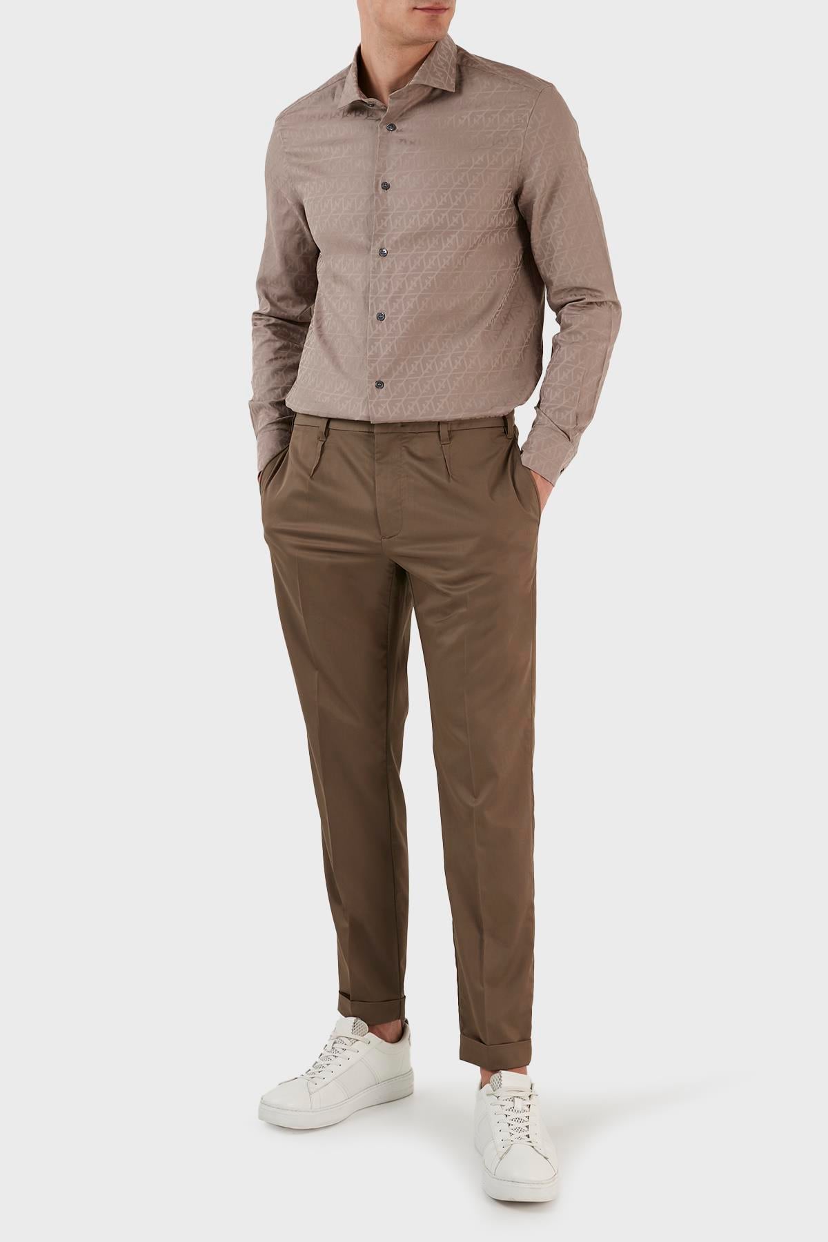 Emporio Armani Emporıo Armani Erkek %100 Pamuk Dokuma Kumaş Marka Logolu Bej Gömlek 3R1C86 1K0DZ-F1C3
