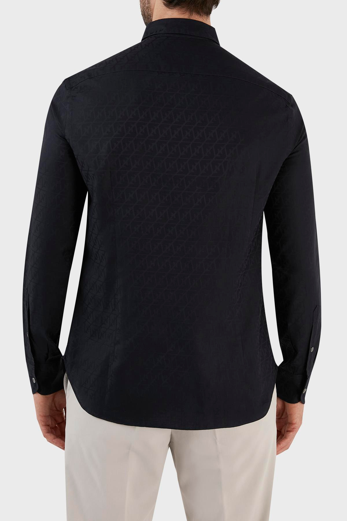 Emporio Armani Emporıo Armani Erkek %100 Pamuk Dokuma Kumaş Marka Logolu Lacivert1 Gömlek 3R1C86 1K0DZ-F9A8