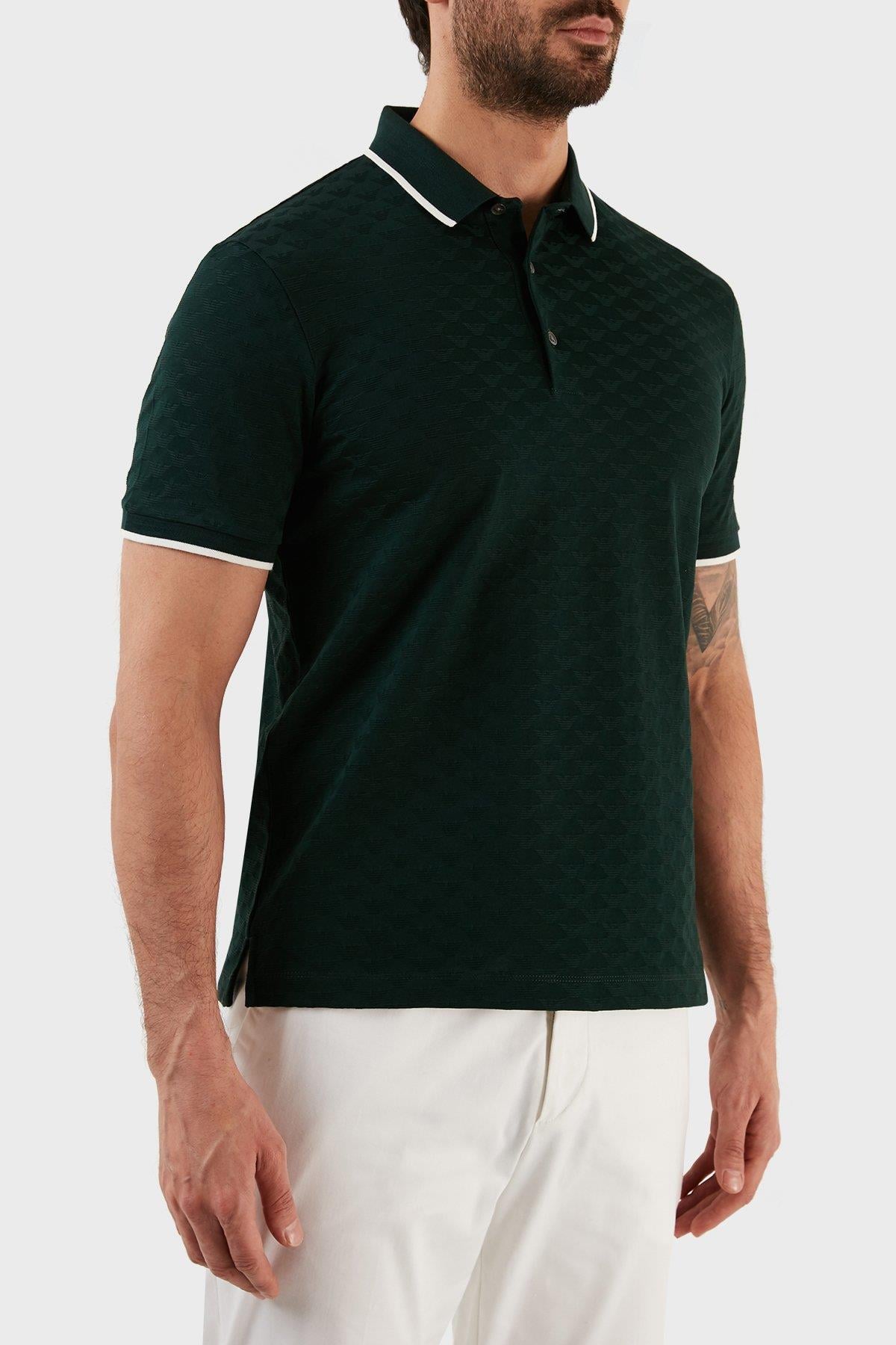Emporio Armani Emporıo Armani Erkek %100 Pamuk Jersey Kumaş Marka Logolu Yeşil Polo Yaka T-Shirt 8N1FP0 1JHWZ-0590