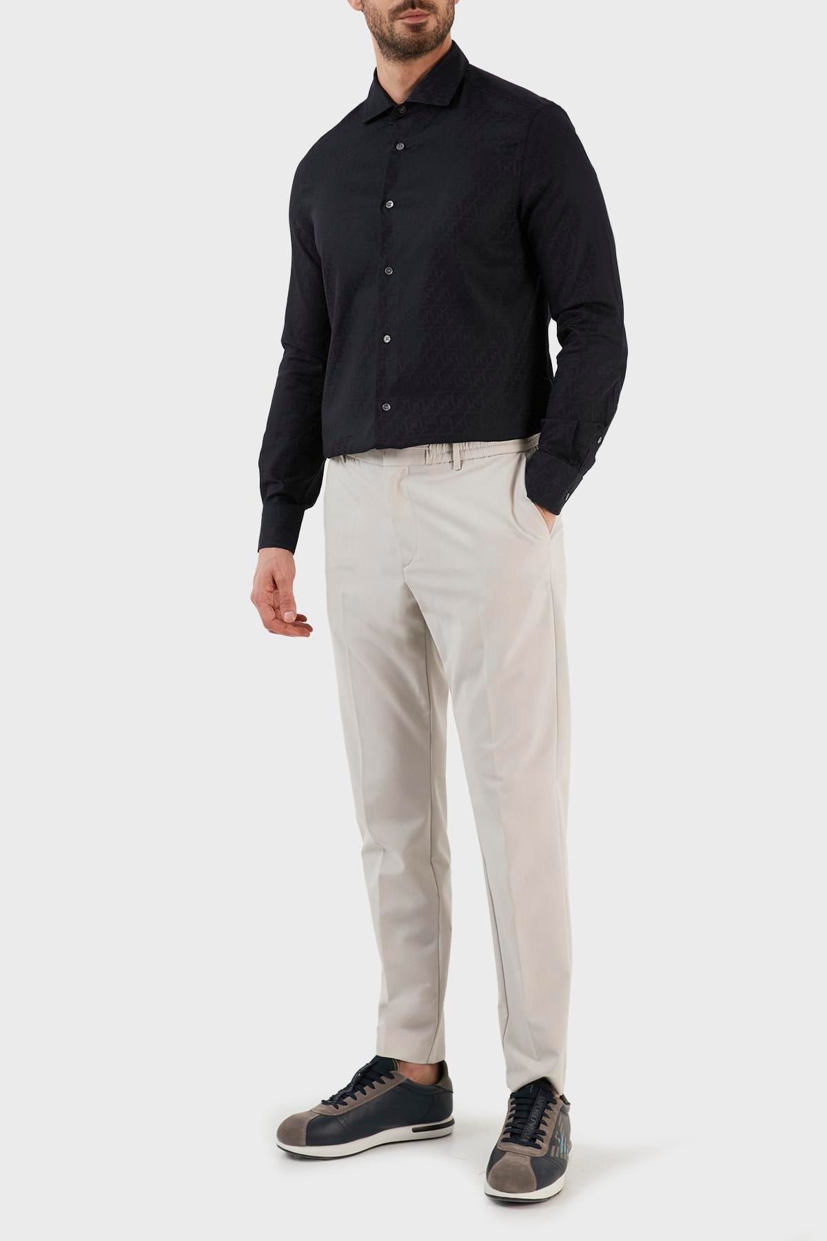 Emporio Armani Emporıo Armani Erkek %100 Pamuk Dokuma Kumaş Marka Logolu Lacivert1 Gömlek 3R1C86 1K0DZ-F9A8