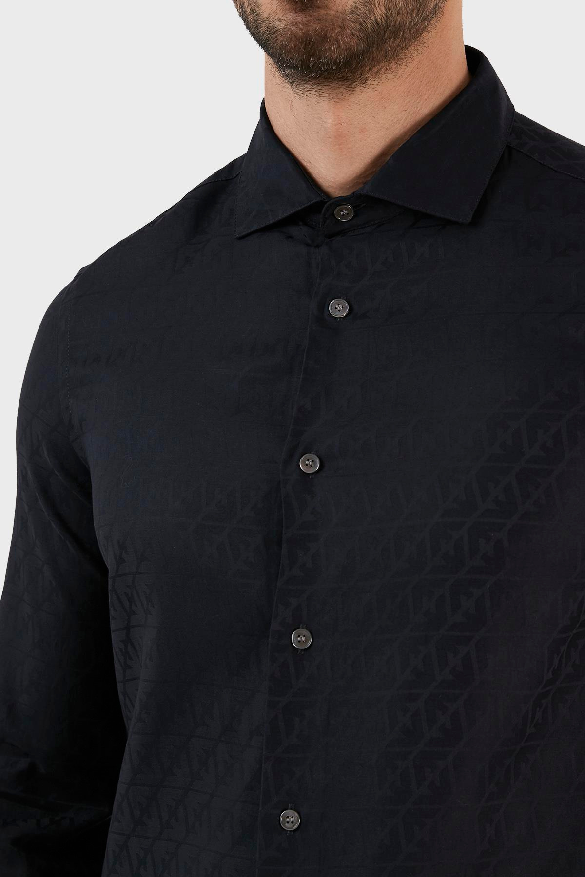 Emporio Armani Emporıo Armani Erkek %100 Pamuk Dokuma Kumaş Marka Logolu Lacivert1 Gömlek 3R1C86 1K0DZ-F9A8