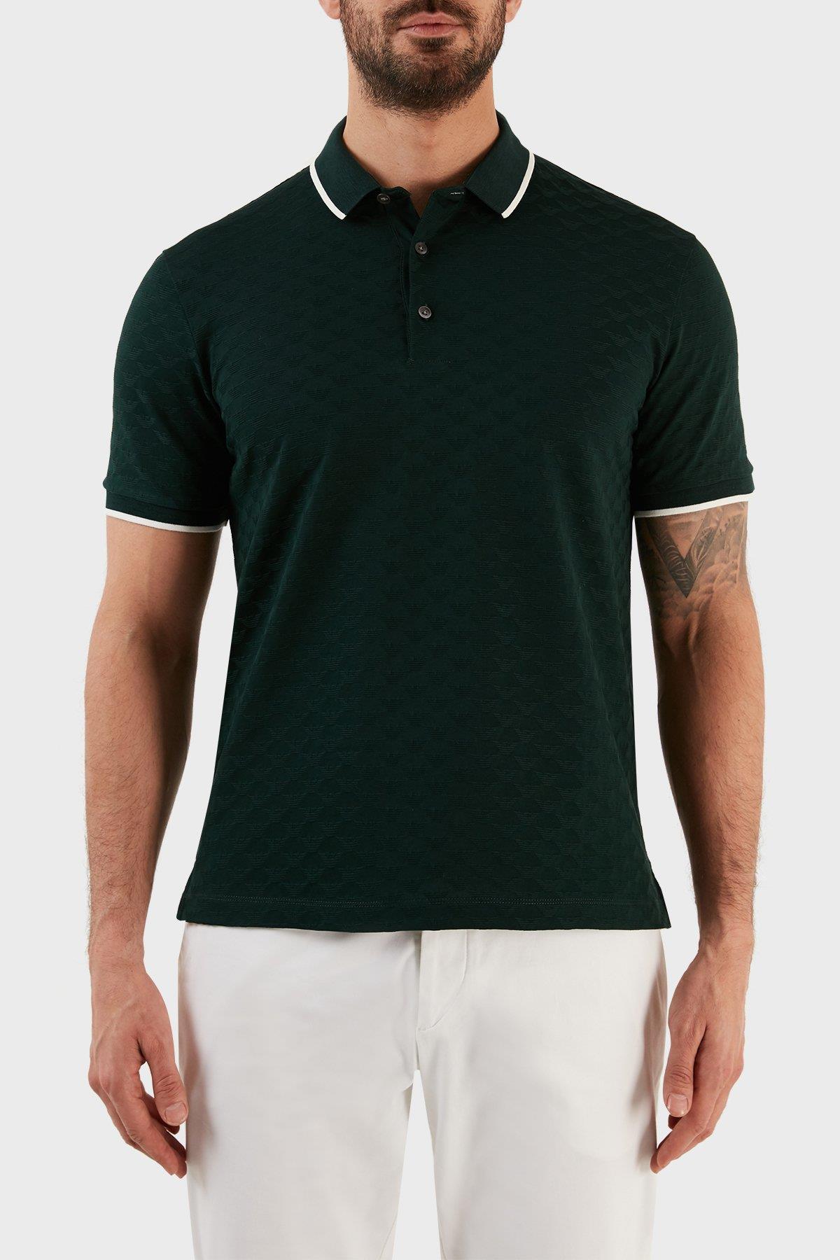 Emporio Armani Emporıo Armani Erkek %100 Pamuk Jersey Kumaş Marka Logolu Yeşil Polo Yaka T-Shirt 8N1FP0 1JHWZ-0590