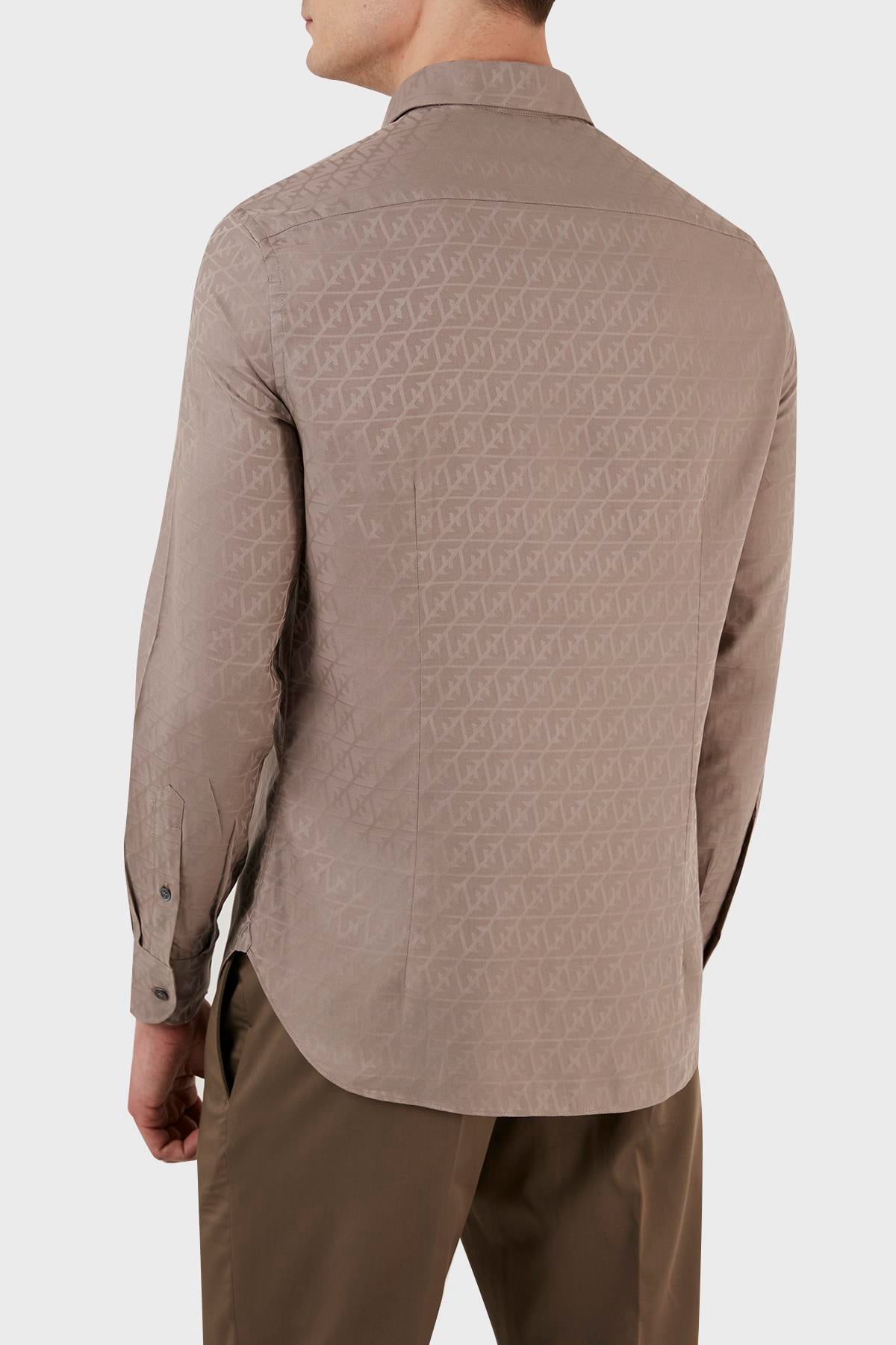 Emporio Armani Emporıo Armani Erkek %100 Pamuk Dokuma Kumaş Marka Logolu Bej Gömlek 3R1C86 1K0DZ-F1C3