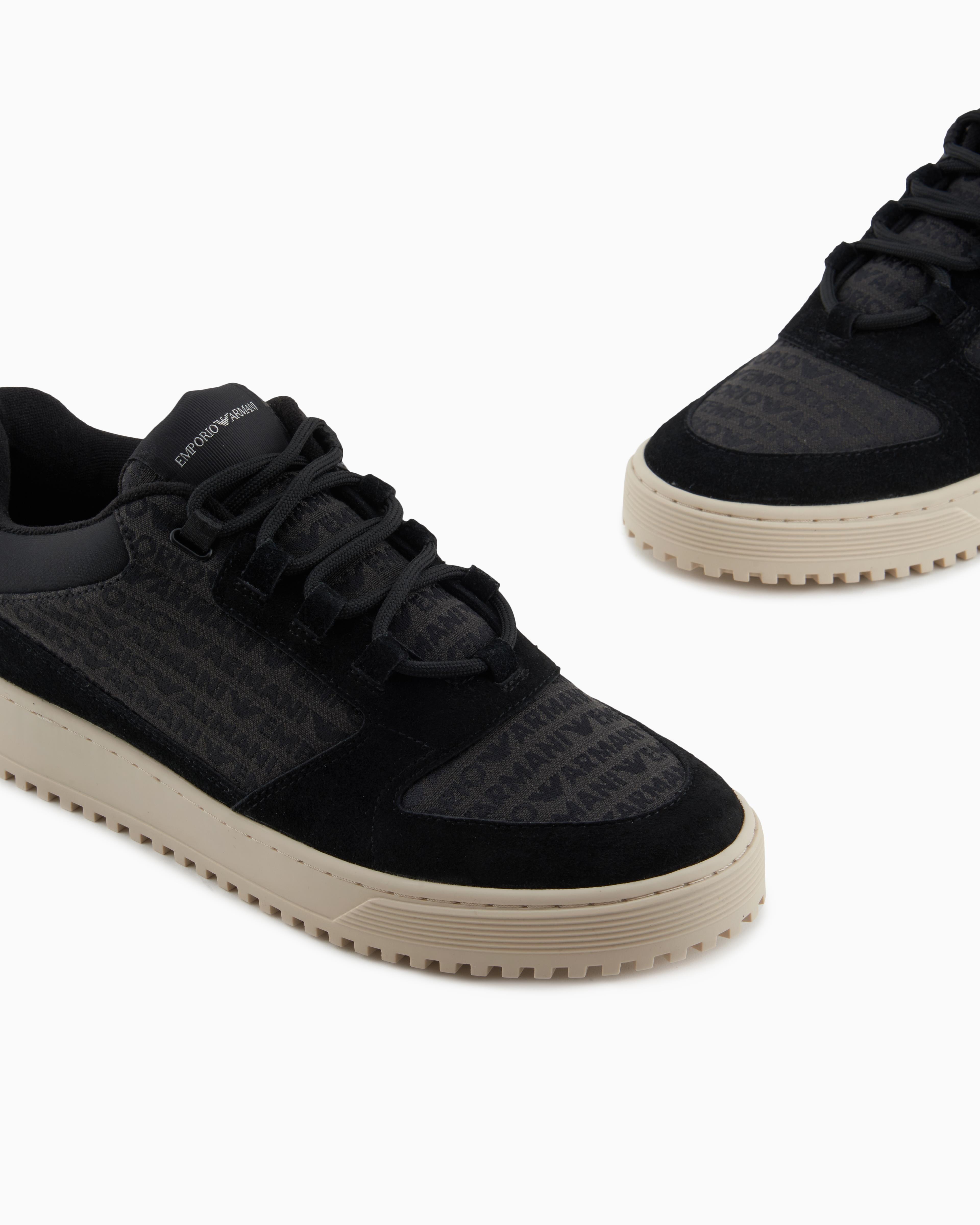 EMPORIO ARMANI Emporıo Armani Erkek %100 Sığır Derisi Logo Baskılı Süet Detaylı Siyah Sneaker X4X636 XR329-Q781