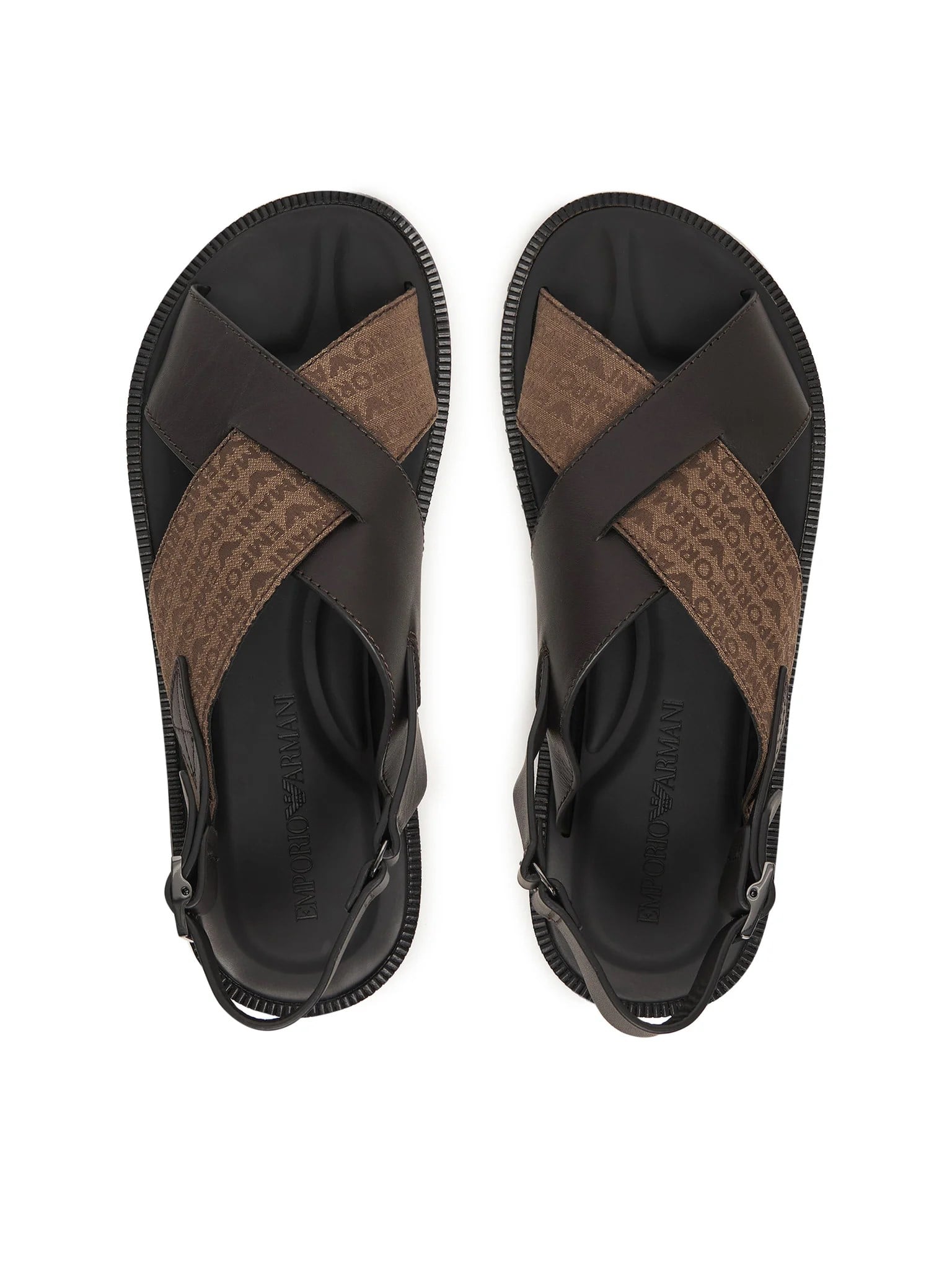 Emporio Armani Emporıo Armani Erkek %100 Deri ve Jakarlı Çapraz Bantlı Kahverengi Sandalet EM004323 AF25617-M6354