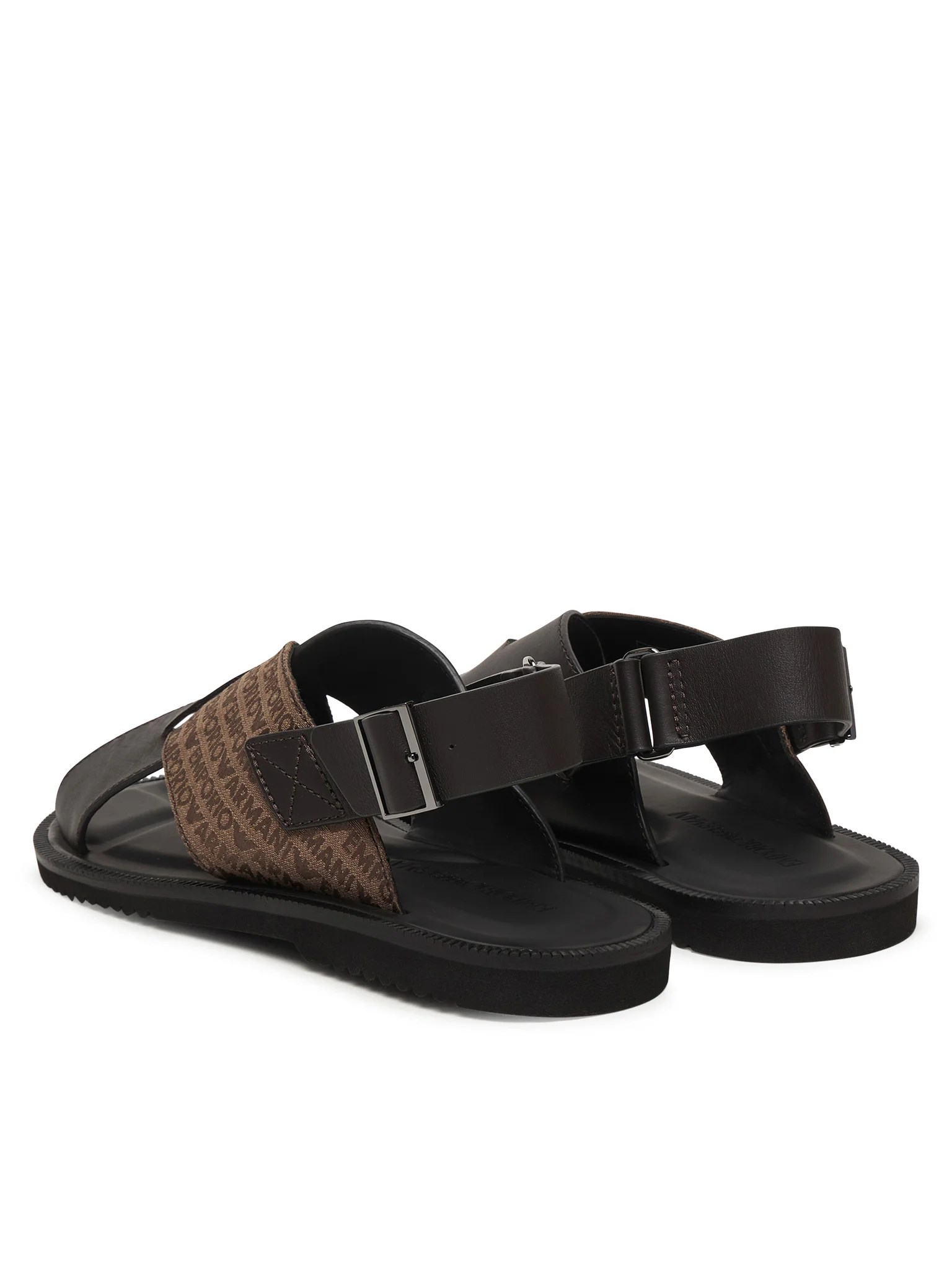 Emporio Armani Emporıo Armani Erkek %100 Deri ve Jakarlı Çapraz Bantlı Kahverengi Sandalet EM004323 AF25617-M6354
