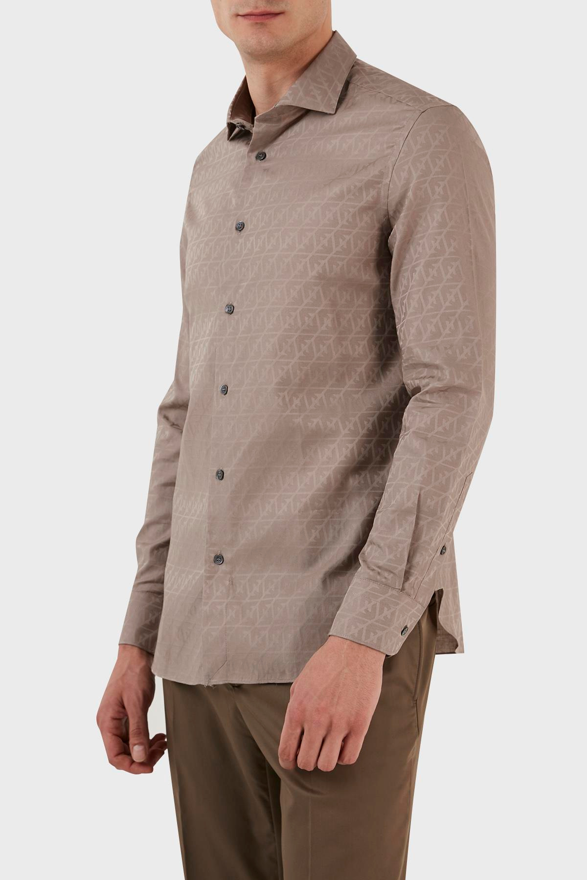 Emporio Armani Emporıo Armani Erkek %100 Pamuk Dokuma Kumaş Marka Logolu Bej Gömlek 3R1C86 1K0DZ-F1C3