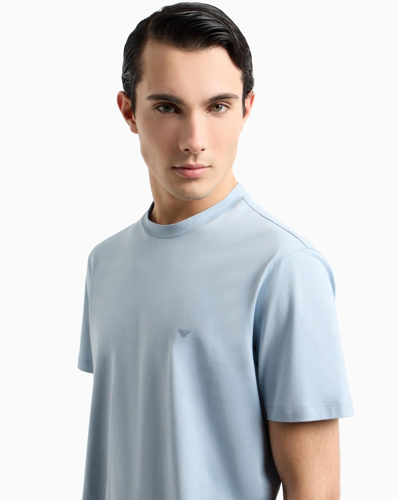 EMPORIO ARMANI Emporıo Armani Erkek %100 Pamuklu Regular Fit Yuvarlak Yakalı Kısa Kollu Mavi T-Shirt EM000983 AF13669-U9275
