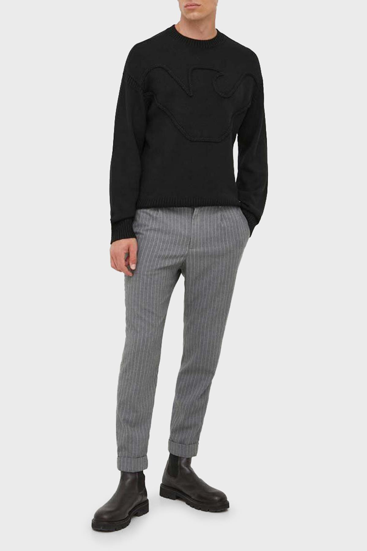 Emporio Armani Emporıo Armani Erkek %100 Yün Marka Logolu Uzun Kollu Bisiklet Yaka F087 Kazak 6R1MXP 1MMAZ-F087
