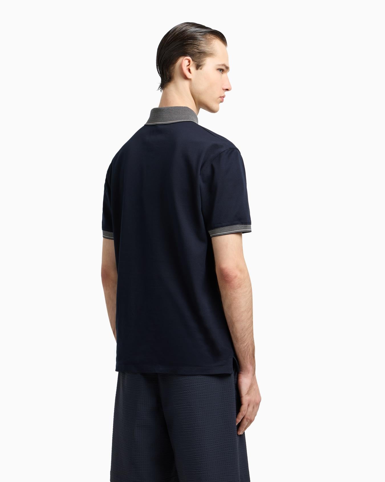 EMPORIO ARMANI Emporıo Armani Erkek %100 Pamuklu Logolu Kısa Kollu Lacivert Polo Yaka T-Shirt EM002992 AF12955-UB118