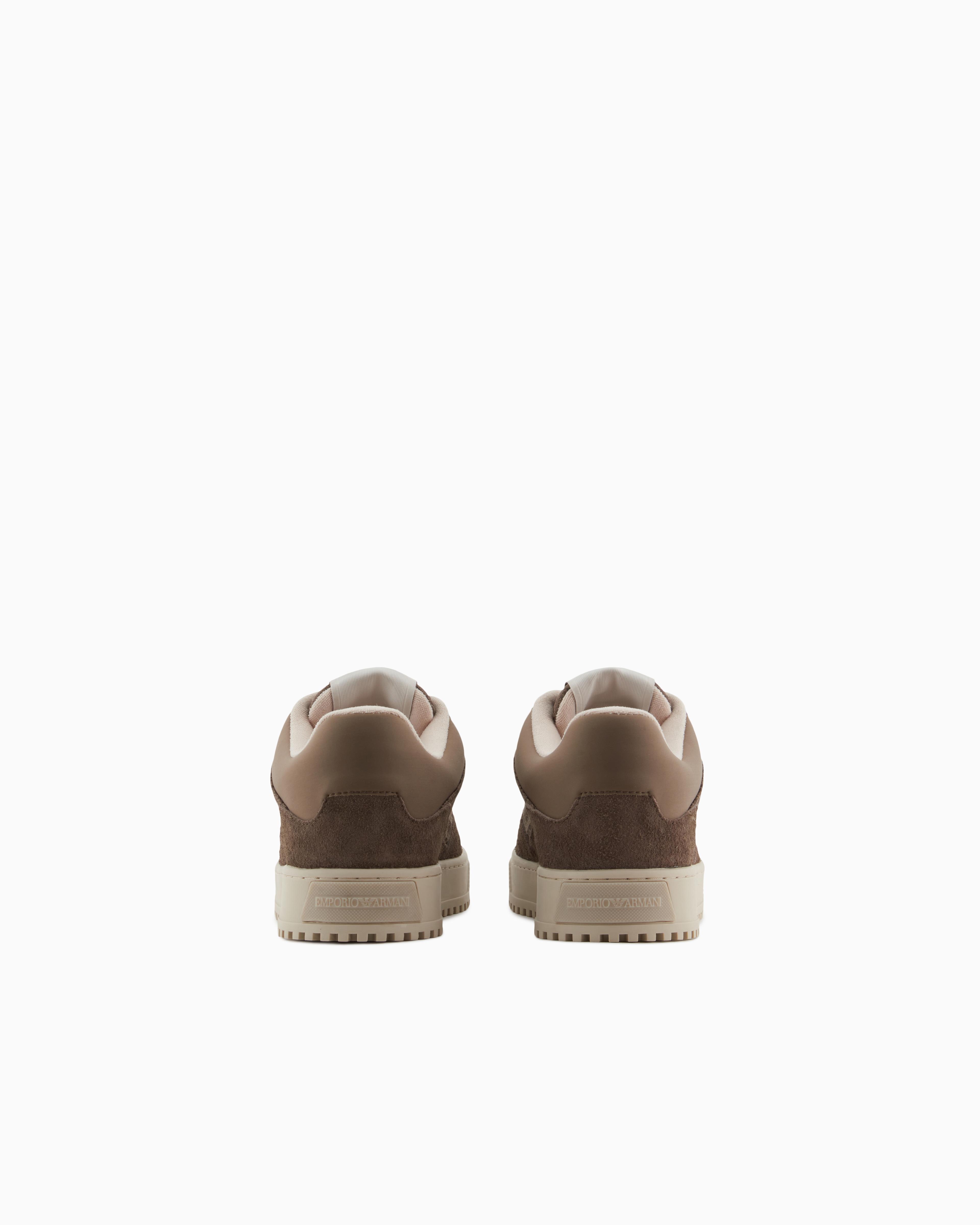 EMPORIO ARMANI Emporıo Armani Erkek %100 Sığır Derisi Logo Baskılı Süet Detaylı Kahverengi Sneaker X4X636 XR329-U570