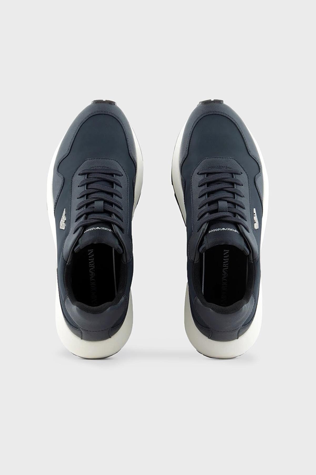 Emporio Armani Emporıo Armani Erkek Bağcıklı Marka Logolu Spor Stil Lacivert Sneaker X4X630 XN877-N151