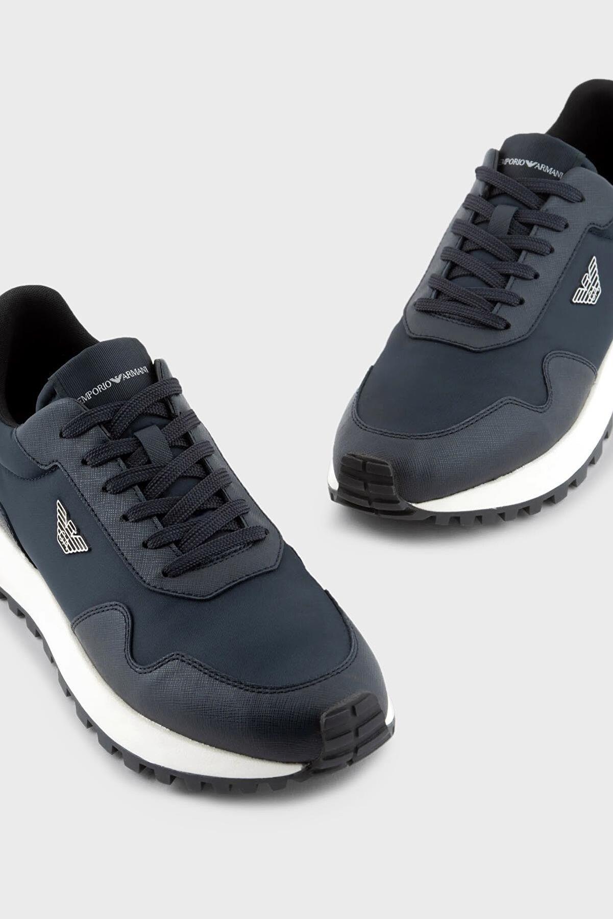 Emporio Armani Emporıo Armani Erkek Bağcıklı Marka Logolu Spor Stil Lacivert Sneaker X4X630 XN877-N151