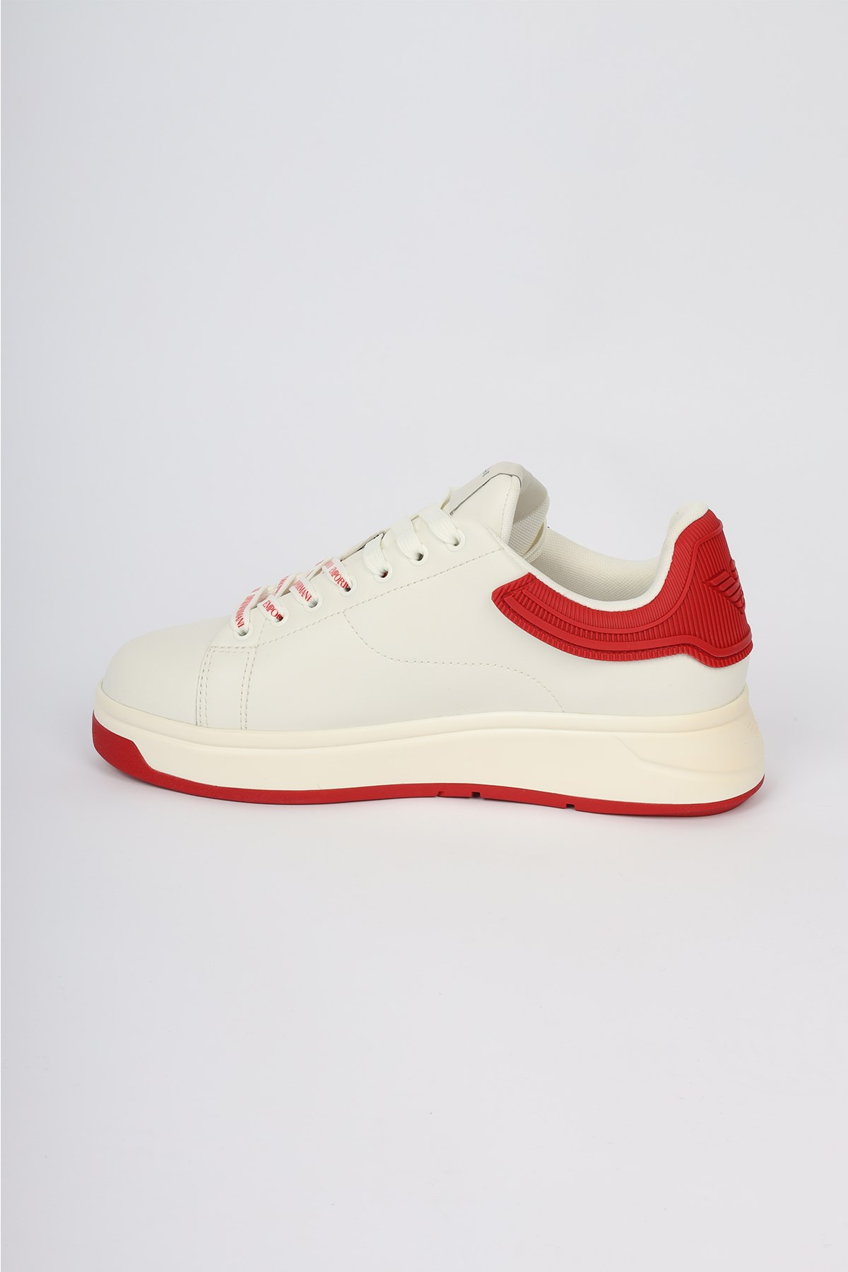Emporio Armani Emporıo Armani Erkek Bağlamalı Orta Kalın Taban Deri Ekru-Kırmızı Sneaker EM003663 AF18212-M0460
