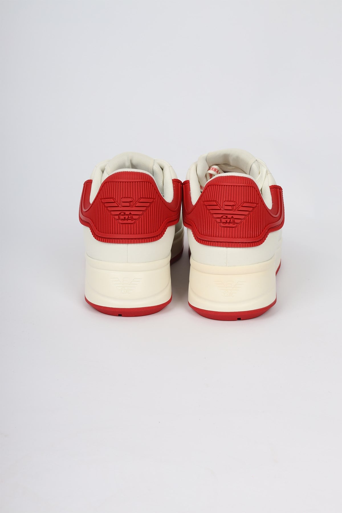 Emporio Armani Emporıo Armani Erkek Bağlamalı Orta Kalın Taban Deri Ekru-Kırmızı Sneaker EM003663 AF18212-M0460