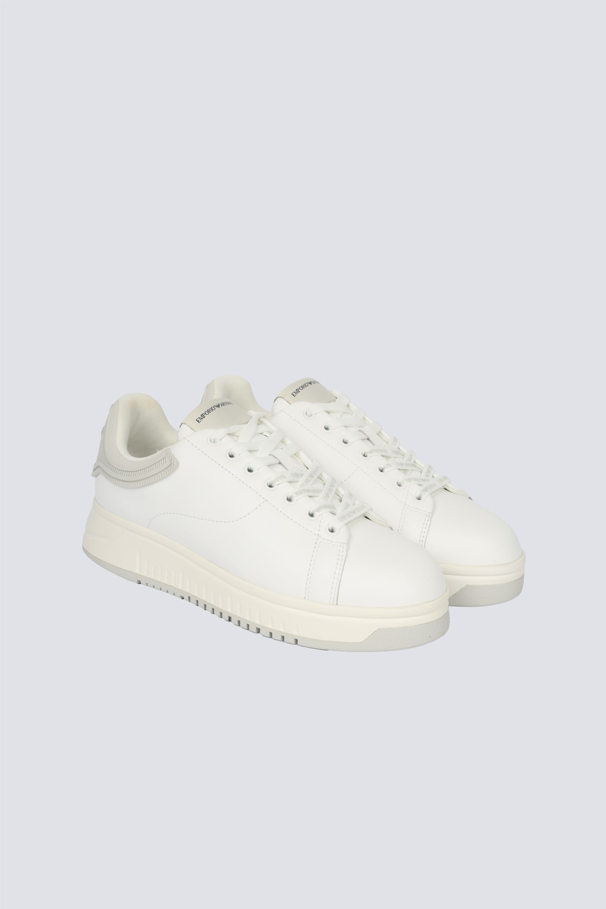 Emporio Armani Emporıo Armani Erkek Bağlamalı Orta Kalın Taban Deri Beyaz-Gri Sneaker EM003663 AF18212-M0459