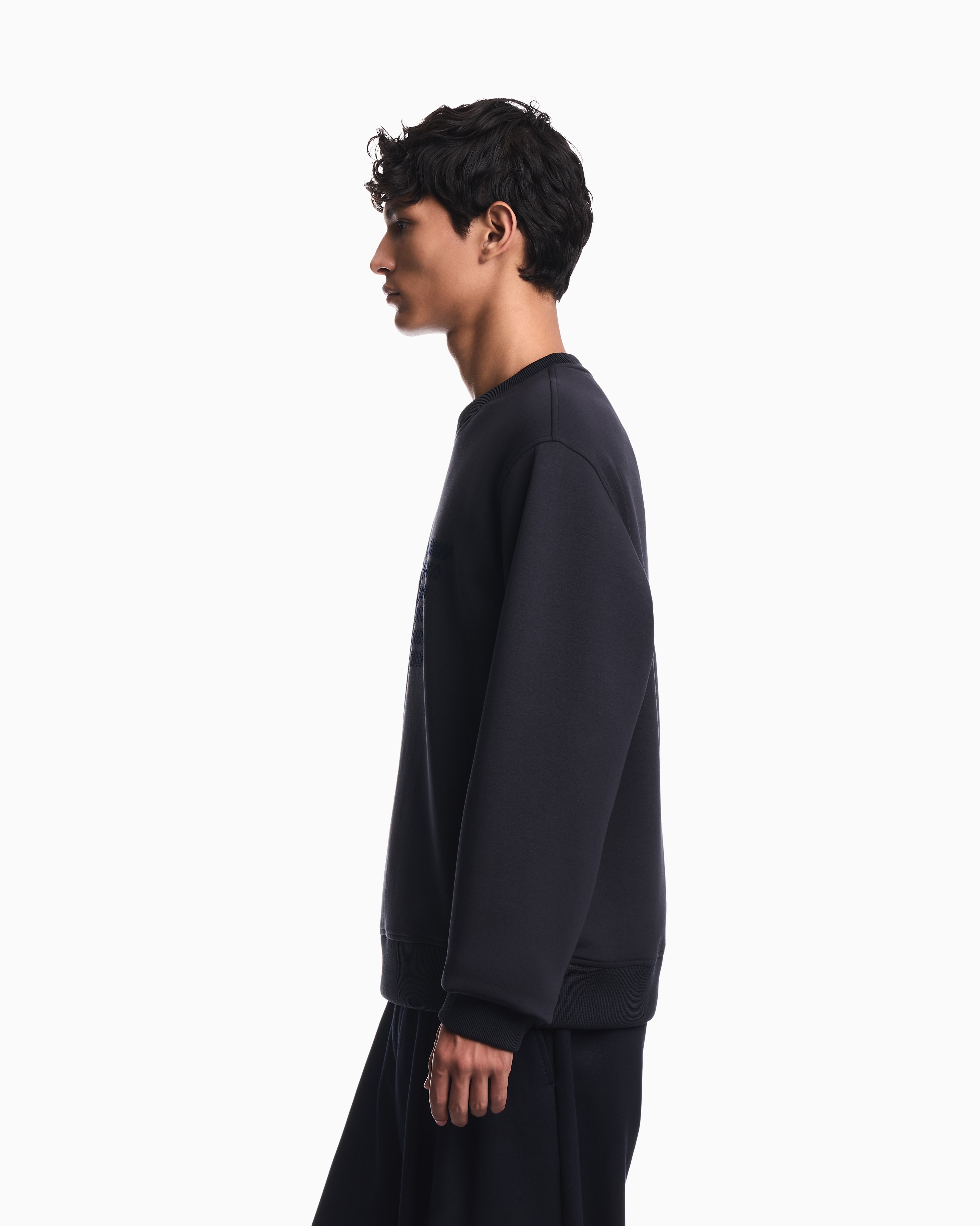 Emporio Armani Emporıo Armani Erkek Büyük Kadife Logo Detaylı Pamuklu Çift Jarse Kumaşlı Uzun Kollu Siyah1 Sweatshirt EM006841 AF10013-MB845