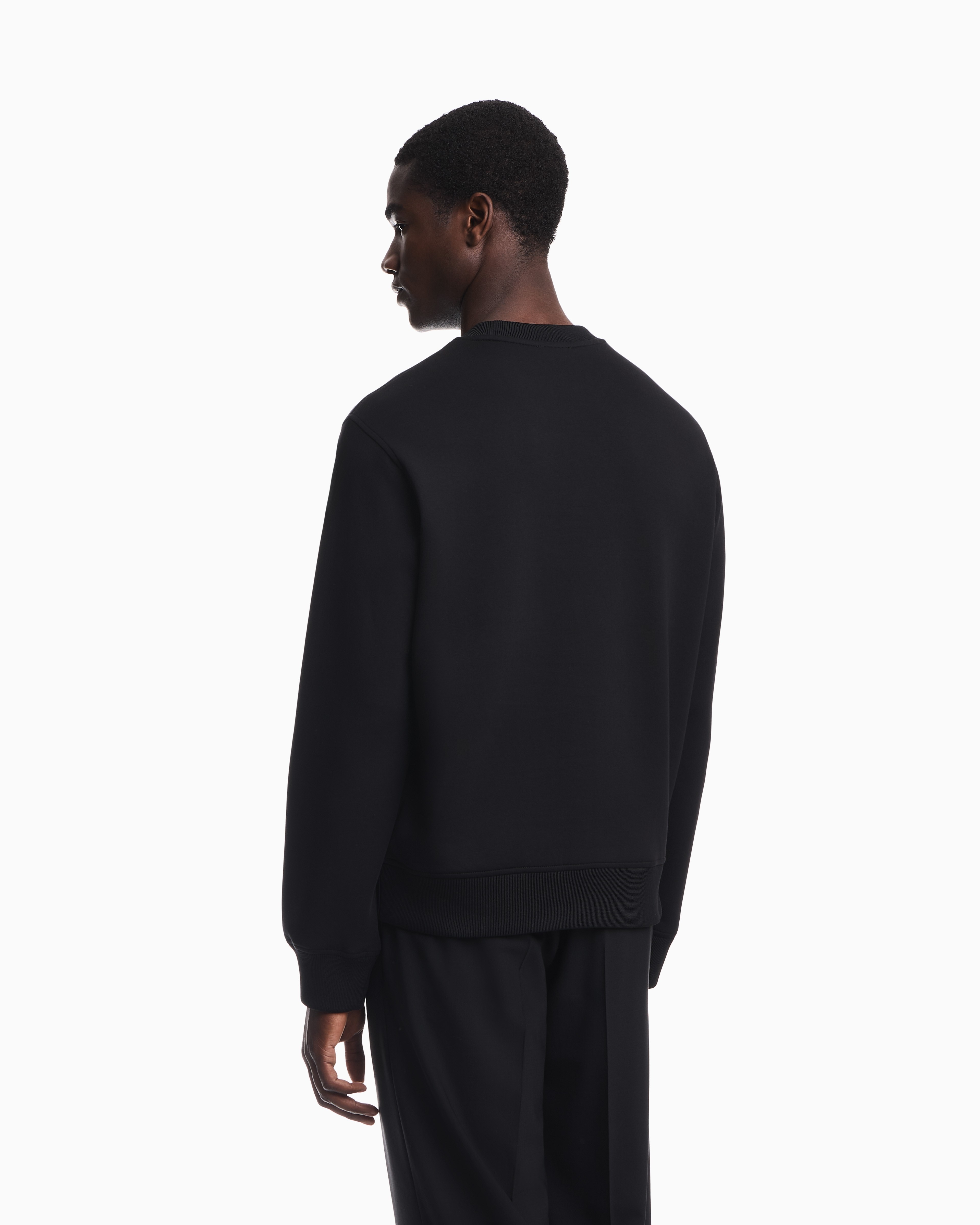 Emporio Armani Emporıo Armani Erkek Büyük Kadife Logo Detaylı Pamuklu Çift Jarse Kumaşlı Uzun Kollu Siyah Sweatshirt EM006841 AF10013-MC722