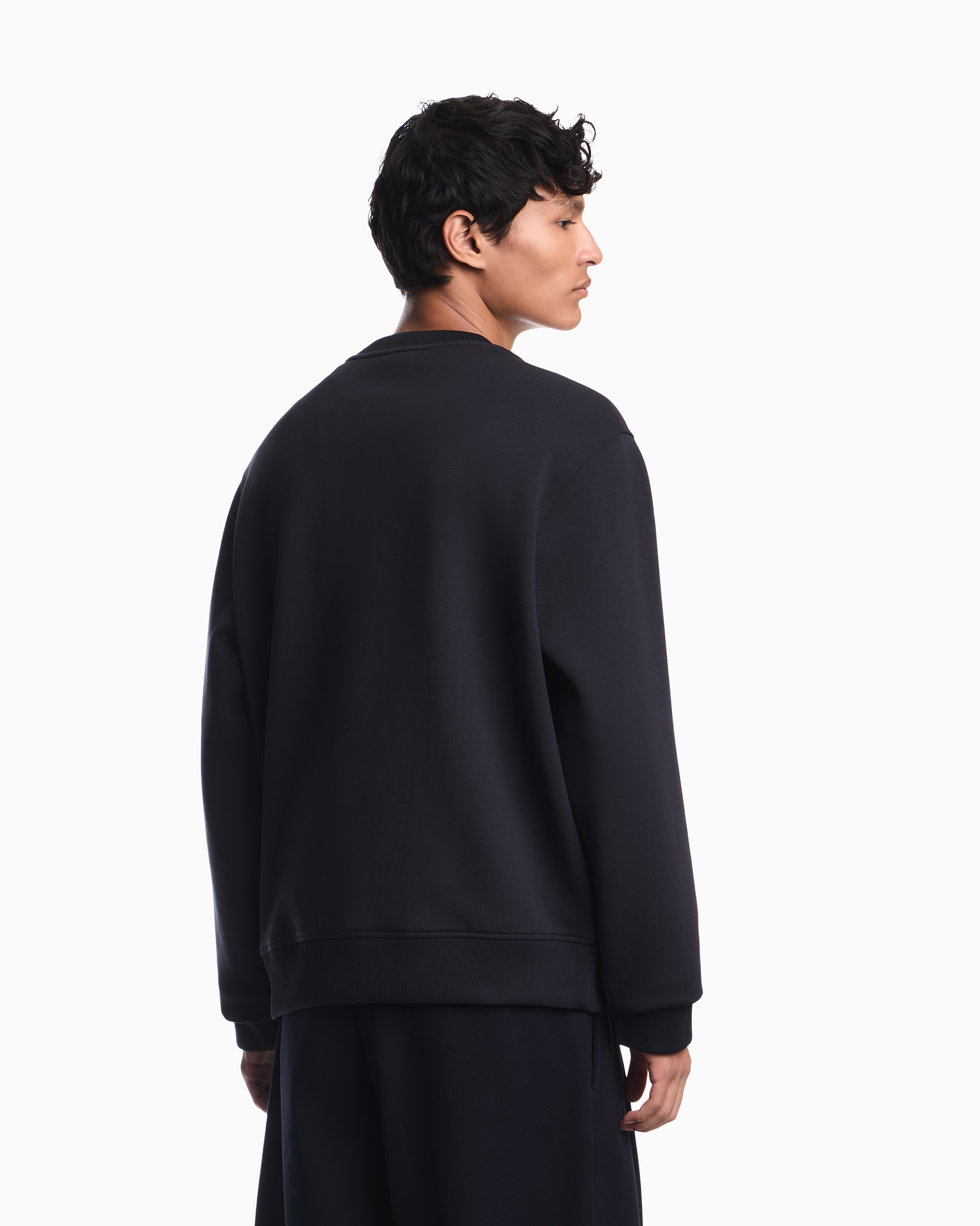 Emporio Armani Emporıo Armani Erkek Büyük Kadife Logo Detaylı Pamuklu Çift Jarse Kumaşlı Uzun Kollu Siyah1 Sweatshirt EM006841 AF10013-MB845