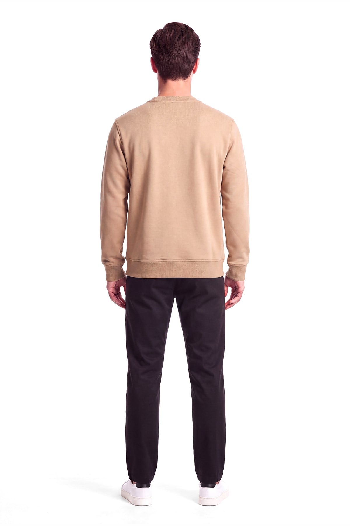 Emporio Armani Emporıo Armani Erkek Büyük Kadife Logo Detaylı Pamuklu Çift Jarse Kumaşlı Uzun Kollu Bej Sweatshirt EM006841 AF10013-M6535