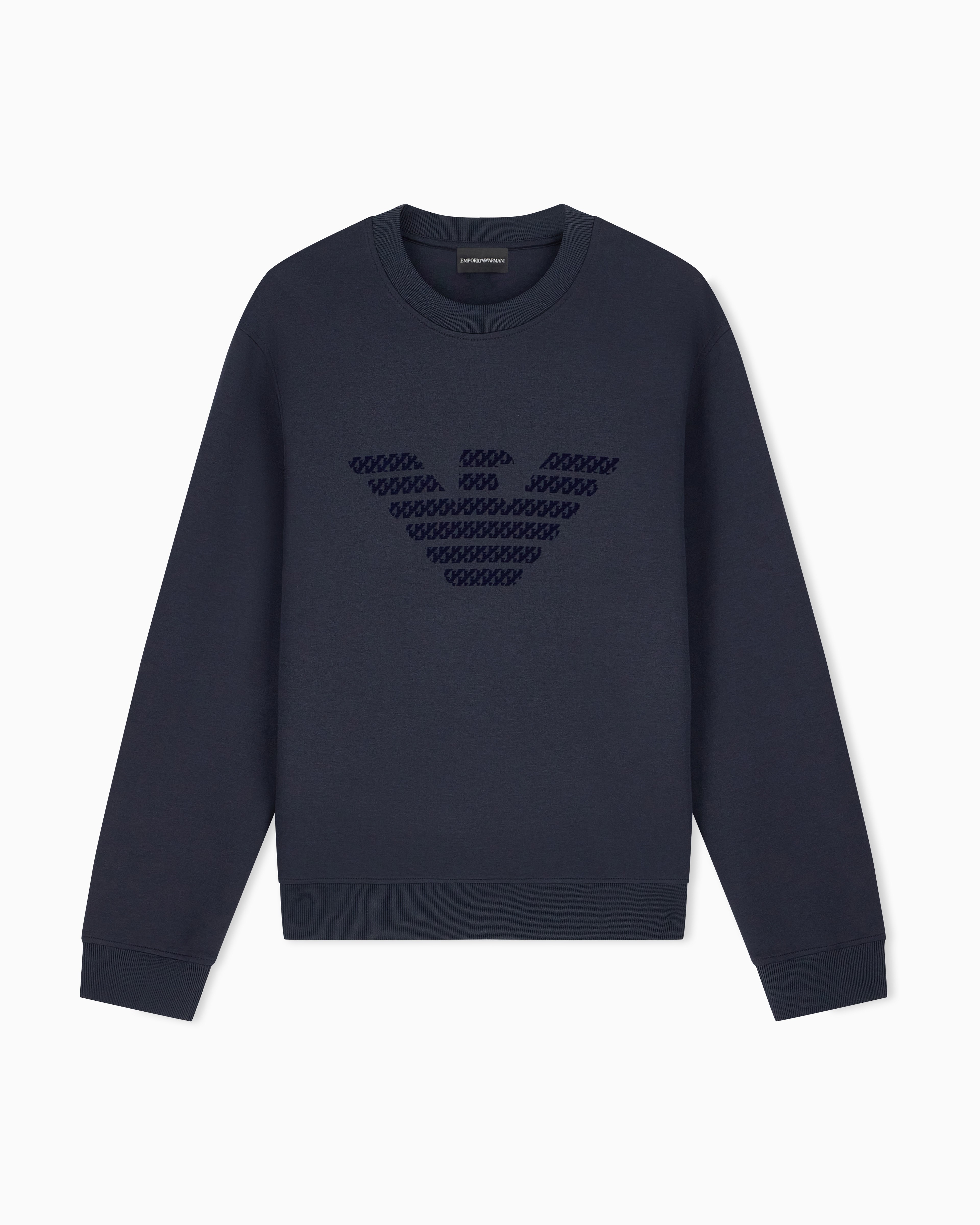 Emporio Armani Emporıo Armani Erkek Büyük Kadife Logo Detaylı Pamuklu Çift Jarse Kumaşlı Uzun Kollu Siyah1 Sweatshirt EM006841 AF10013-MB845