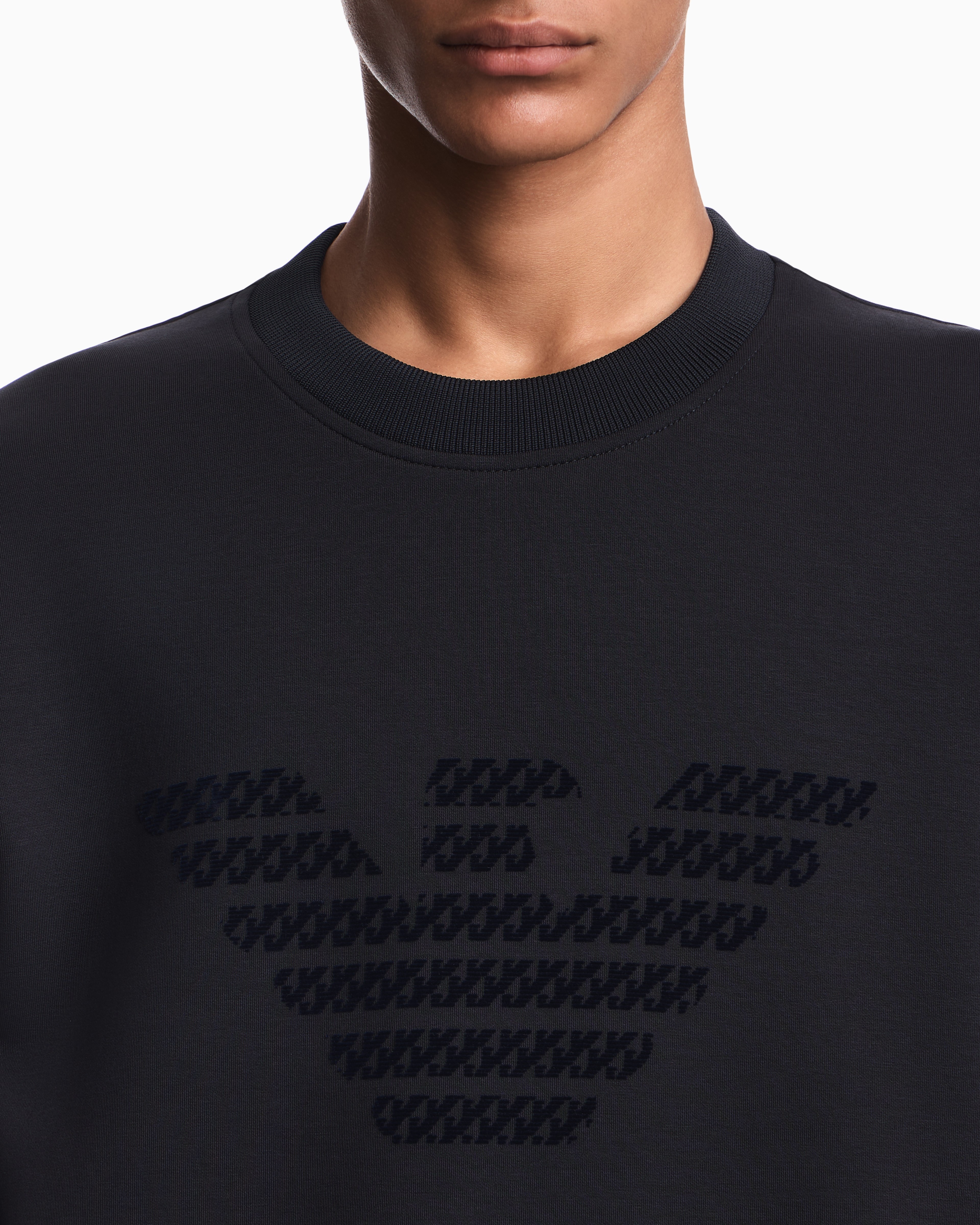 Emporio Armani Emporıo Armani Erkek Büyük Kadife Logo Detaylı Pamuklu Çift Jarse Kumaşlı Uzun Kollu Siyah1 Sweatshirt EM006841 AF10013-MB845
