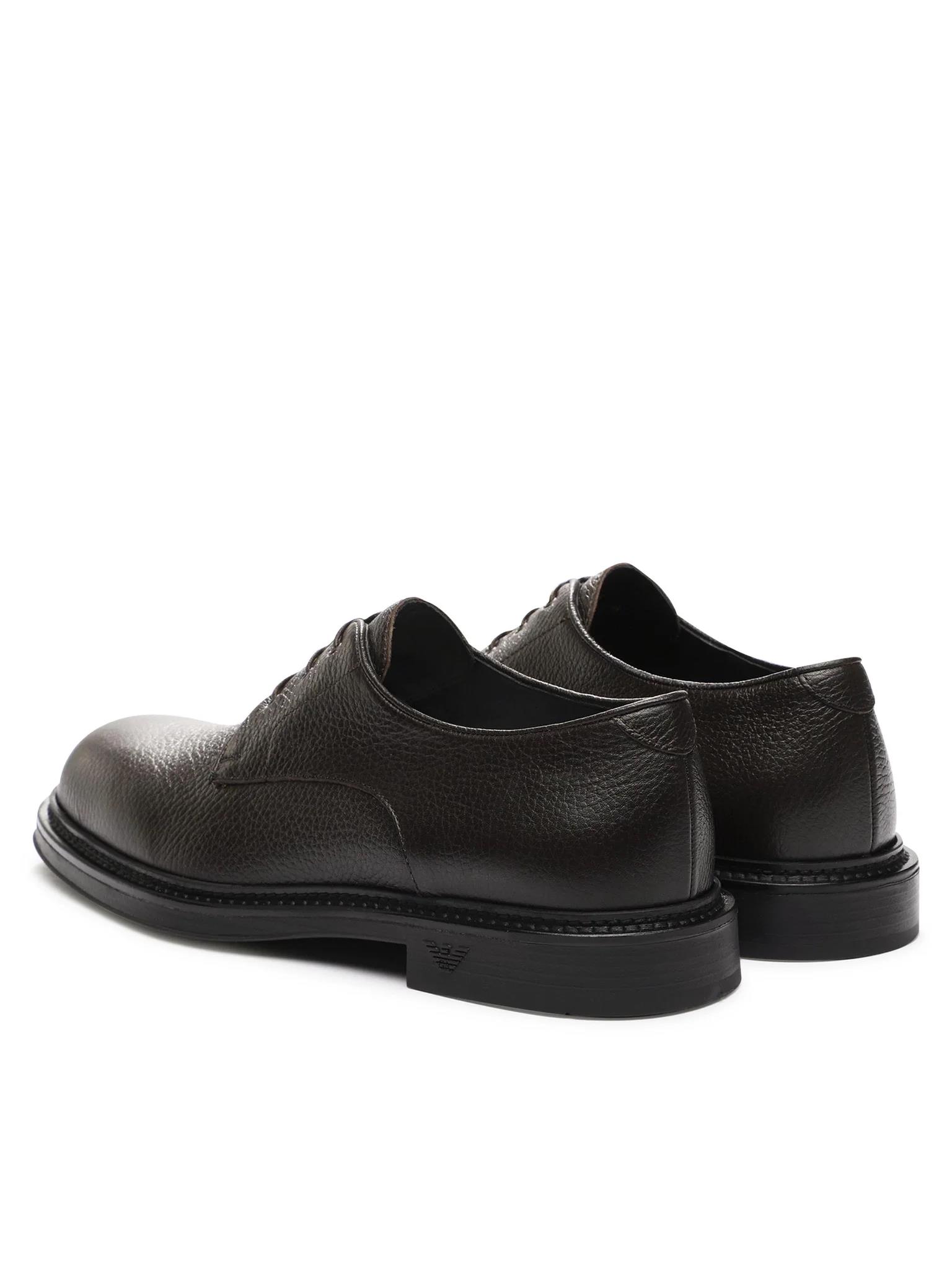 EMPORIO ARMANI Emporıo Armani Erkek Çakıllı Deri Yuvarlak Burunlu Bağcıklı Tış Tabanı Logo Desenli Kahverengi Ayakkabı X4C653 XF583-00003