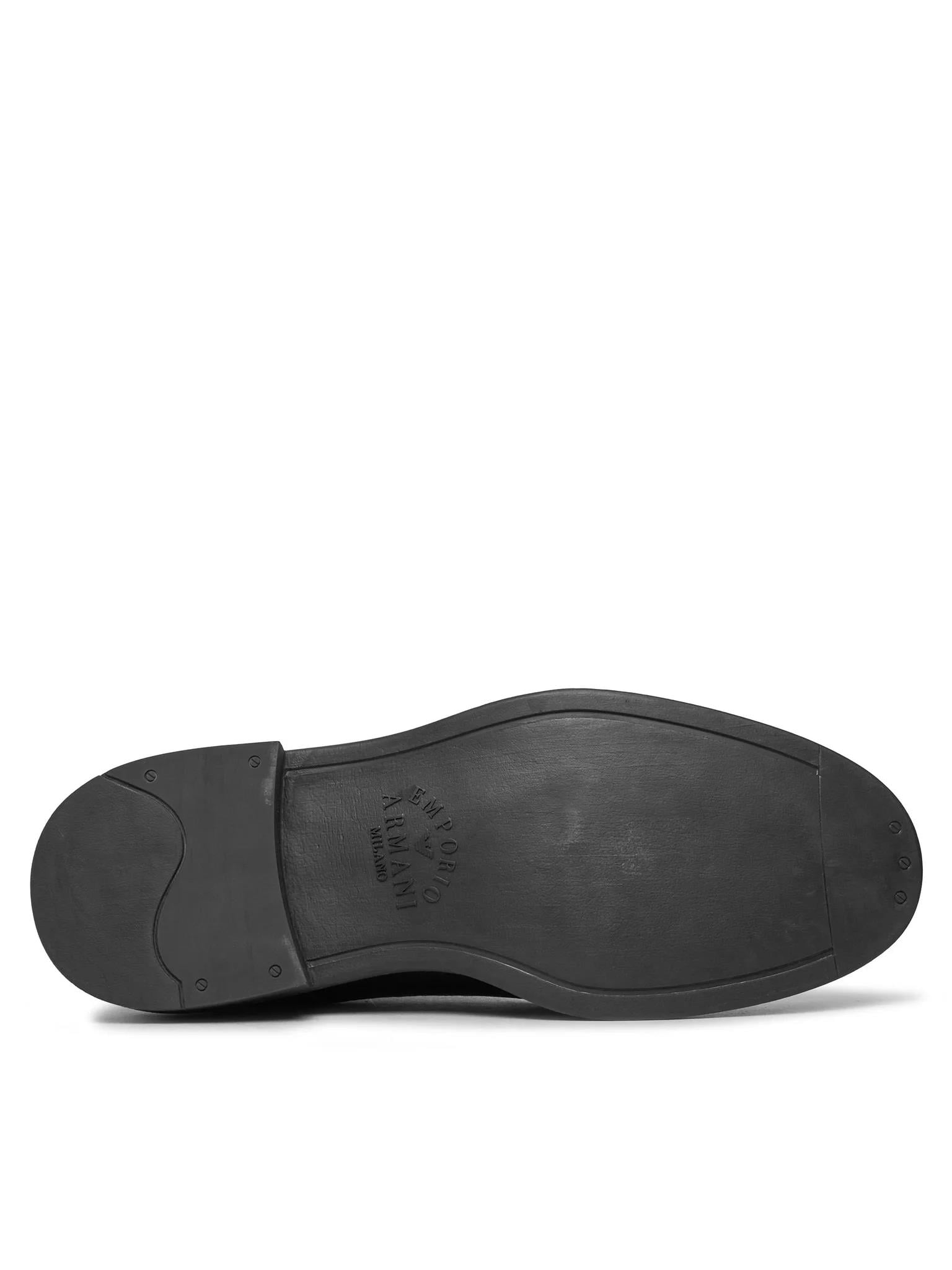EMPORIO ARMANI Emporıo Armani Erkek Çakıllı Deri Yuvarlak Burunlu Bağcıklı Tış Tabanı Logo Desenli Siyah Ayakkabı X4C653 XF583-00002