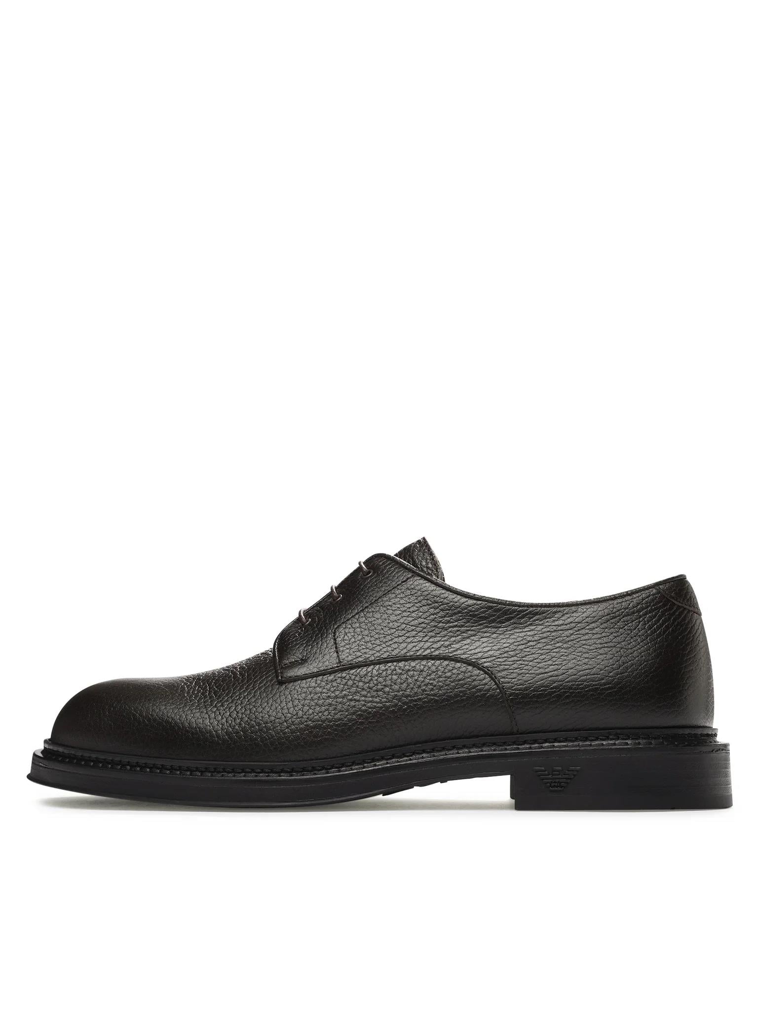 EMPORIO ARMANI Emporıo Armani Erkek Çakıllı Deri Yuvarlak Burunlu Bağcıklı Tış Tabanı Logo Desenli Kahverengi Ayakkabı X4C653 XF583-00003