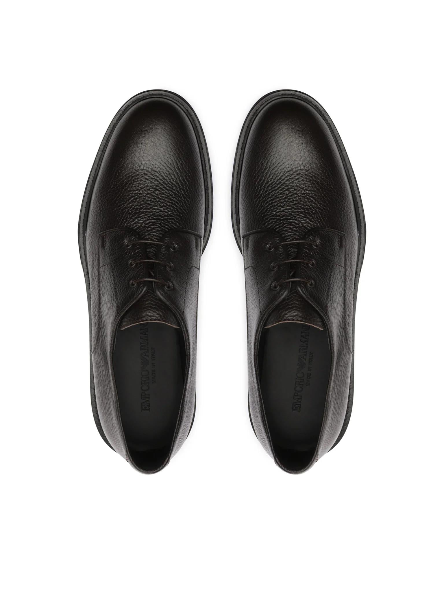 EMPORIO ARMANI Emporıo Armani Erkek Çakıllı Deri Yuvarlak Burunlu Bağcıklı Tış Tabanı Logo Desenli Kahverengi Ayakkabı X4C653 XF583-00003