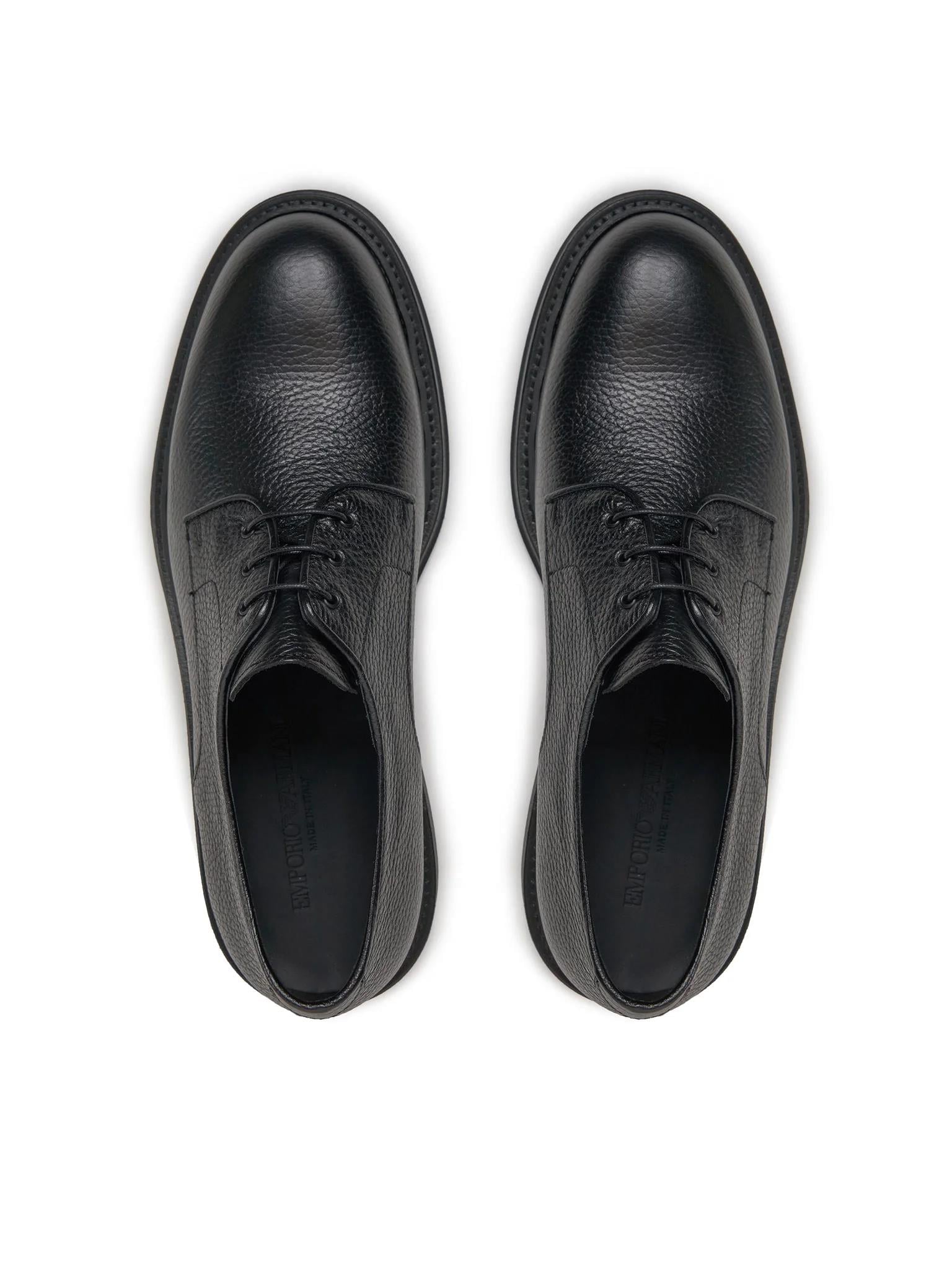 EMPORIO ARMANI Emporıo Armani Erkek Çakıllı Deri Yuvarlak Burunlu Bağcıklı Tış Tabanı Logo Desenli Siyah Ayakkabı X4C653 XF583-00002