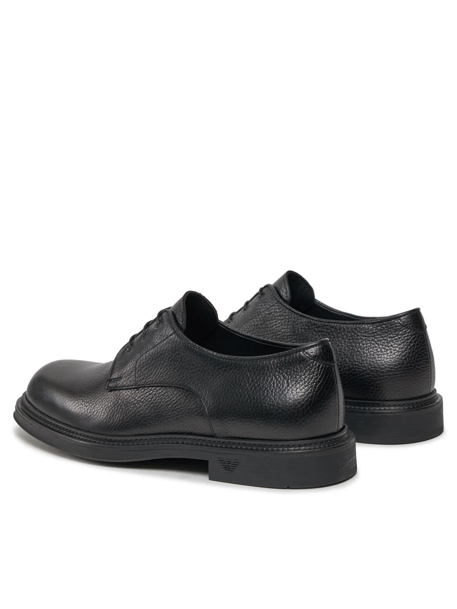 EMPORIO ARMANI Emporıo Armani Erkek Çakıllı Deri Yuvarlak Burunlu Bağcıklı Tış Tabanı Logo Desenli Siyah Ayakkabı X4C653 XF583-00002