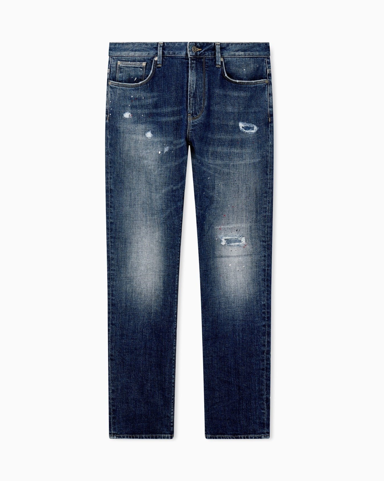 Emporio Armani Emporıo Armani Erkek Dar Kesim Eskitme Desenli Düz Paça Denim Lacivert Jeans EM000121 AF27790-MB002