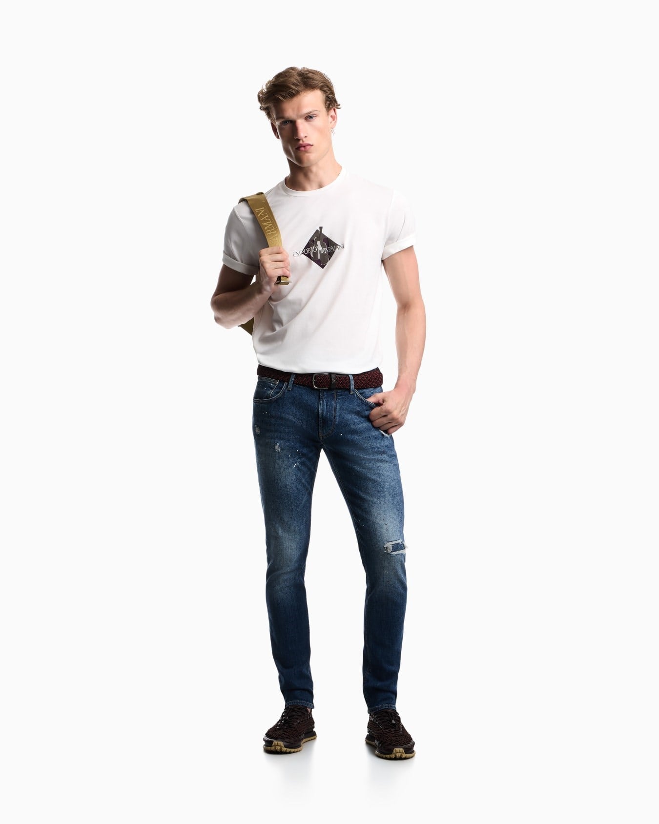 Emporio Armani Emporıo Armani Erkek Dar Kesim Eskitme Desenli Düz Paça Denim Lacivert Jeans EM000121 AF27790-MB002