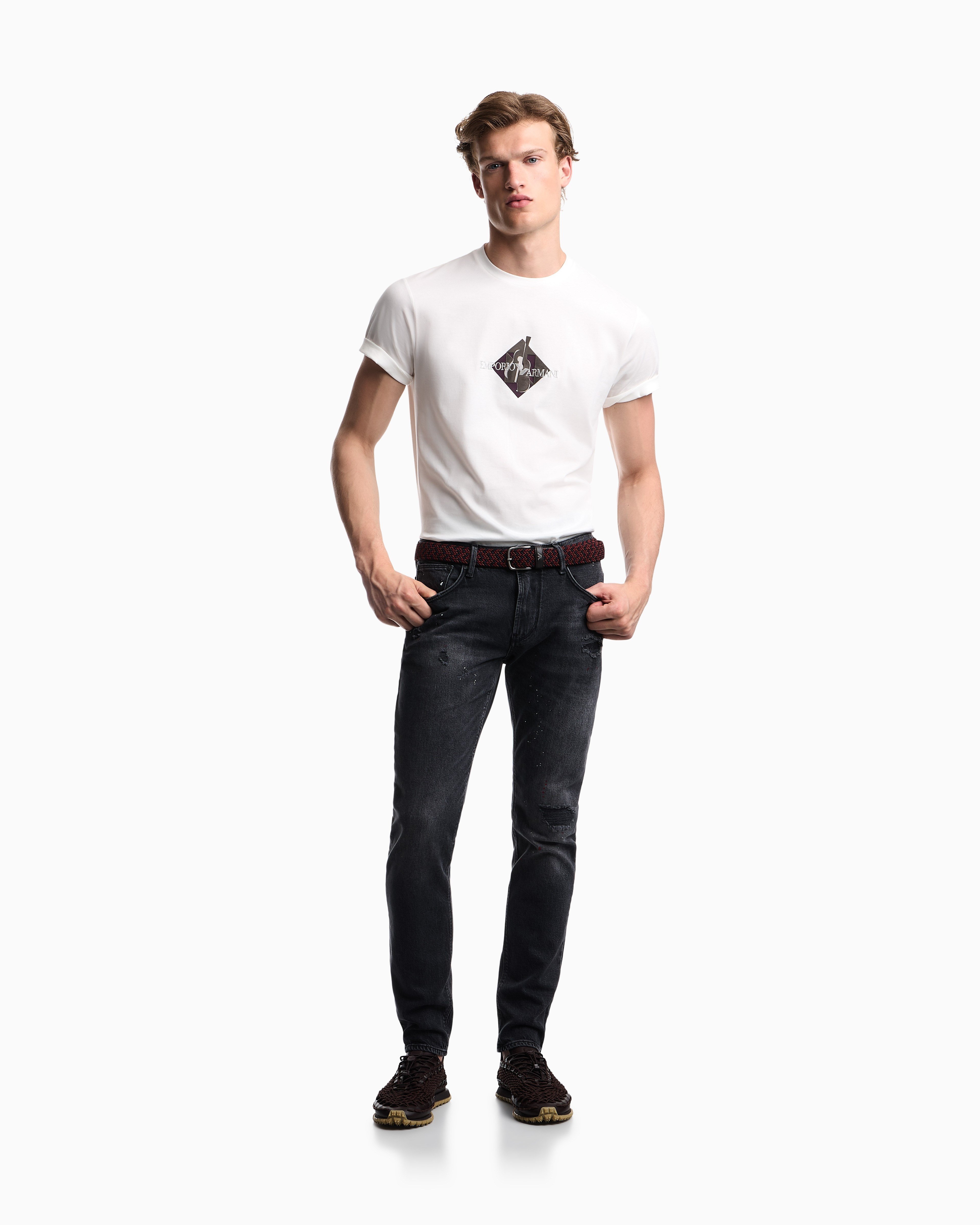 Emporio Armani Emporıo Armani Erkek Dar Kesim Düz Paça Eskitme Desenli Denim Gri Jeans EM000121 AF29286-M8001