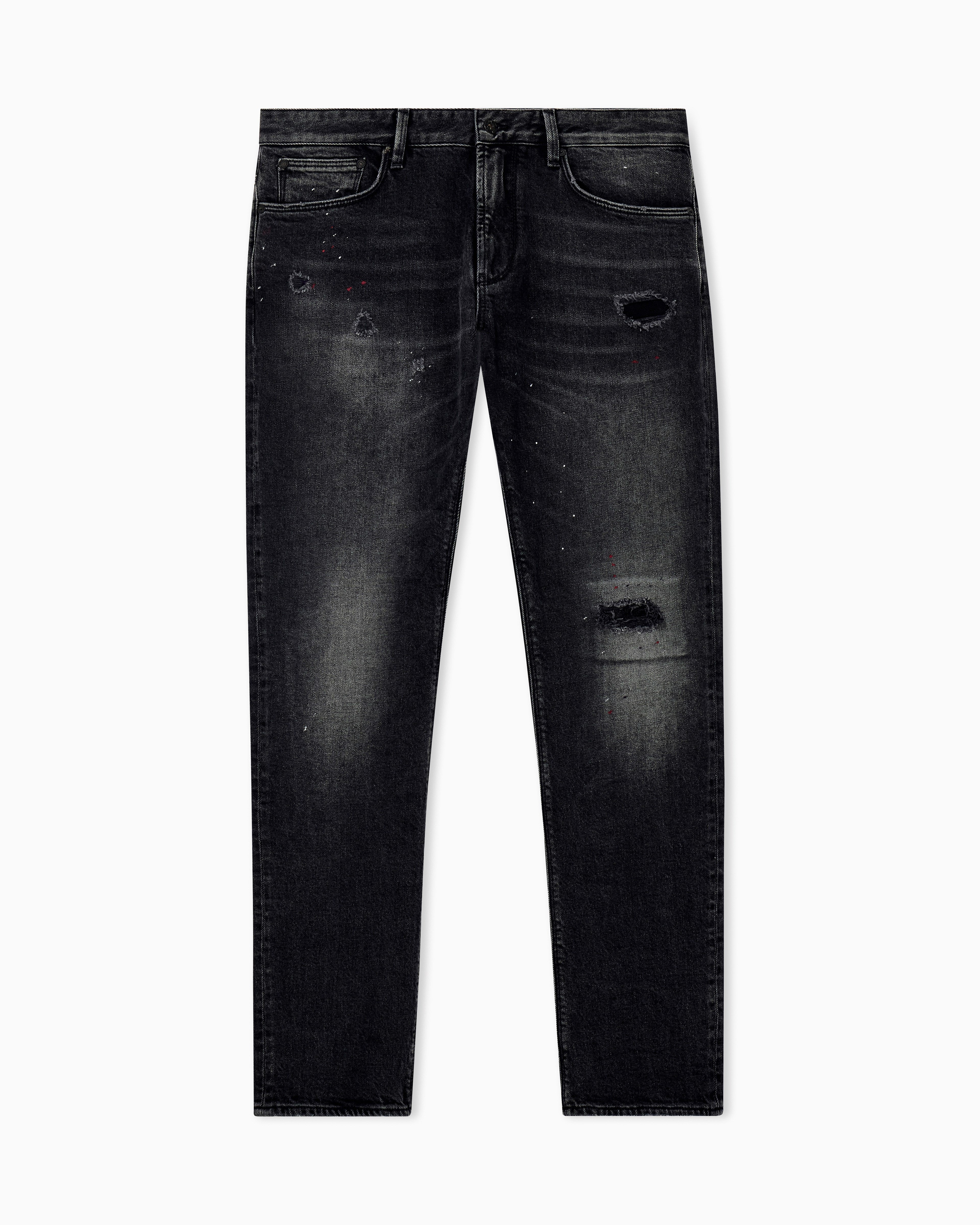 Emporio Armani Emporıo Armani Erkek Dar Kesim Düz Paça Eskitme Desenli Denim Gri Jeans EM000121 AF29286-M8001