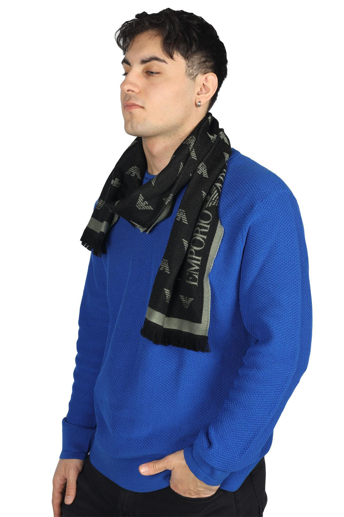 Emporio Armani Emporıo Armani Erkek Desenli Standart Boy Günlük Kullanım Siyah Fular 625009 CC306-15820